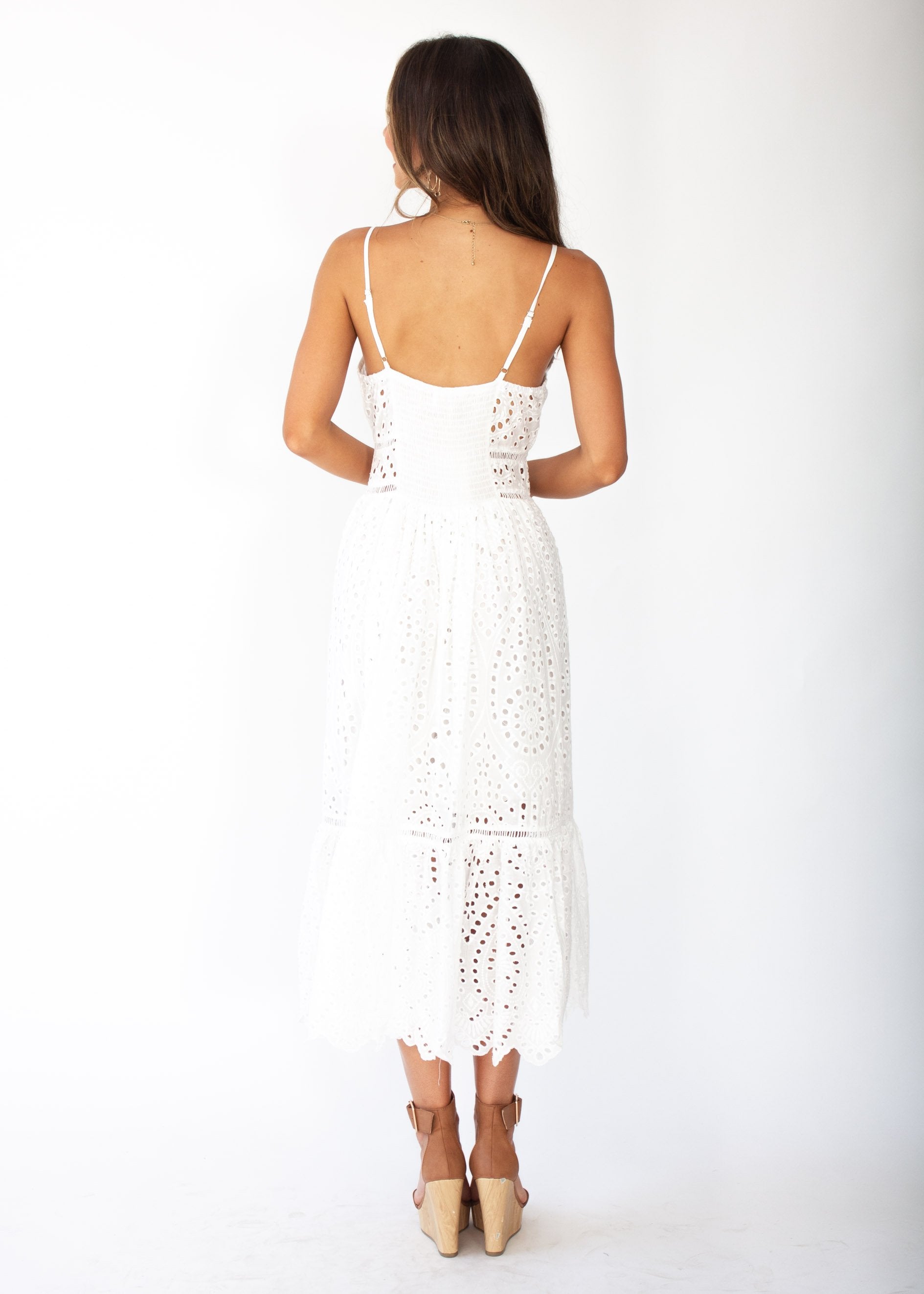 Rayleigh Midi Dress - White Anglaise