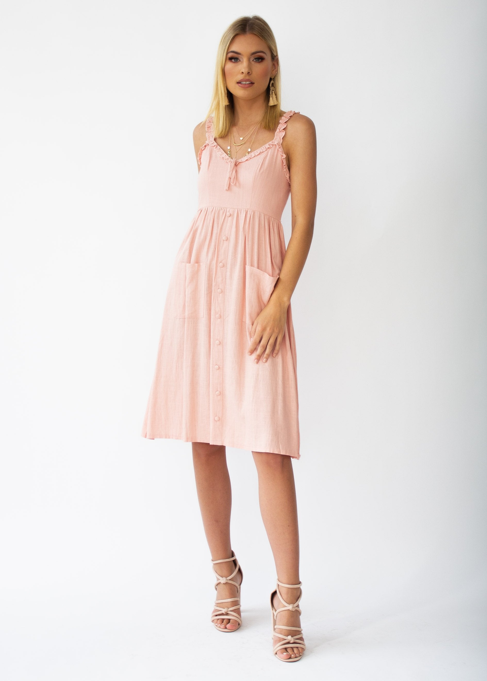 Alara Linen Midi Dress - Dusty Peach