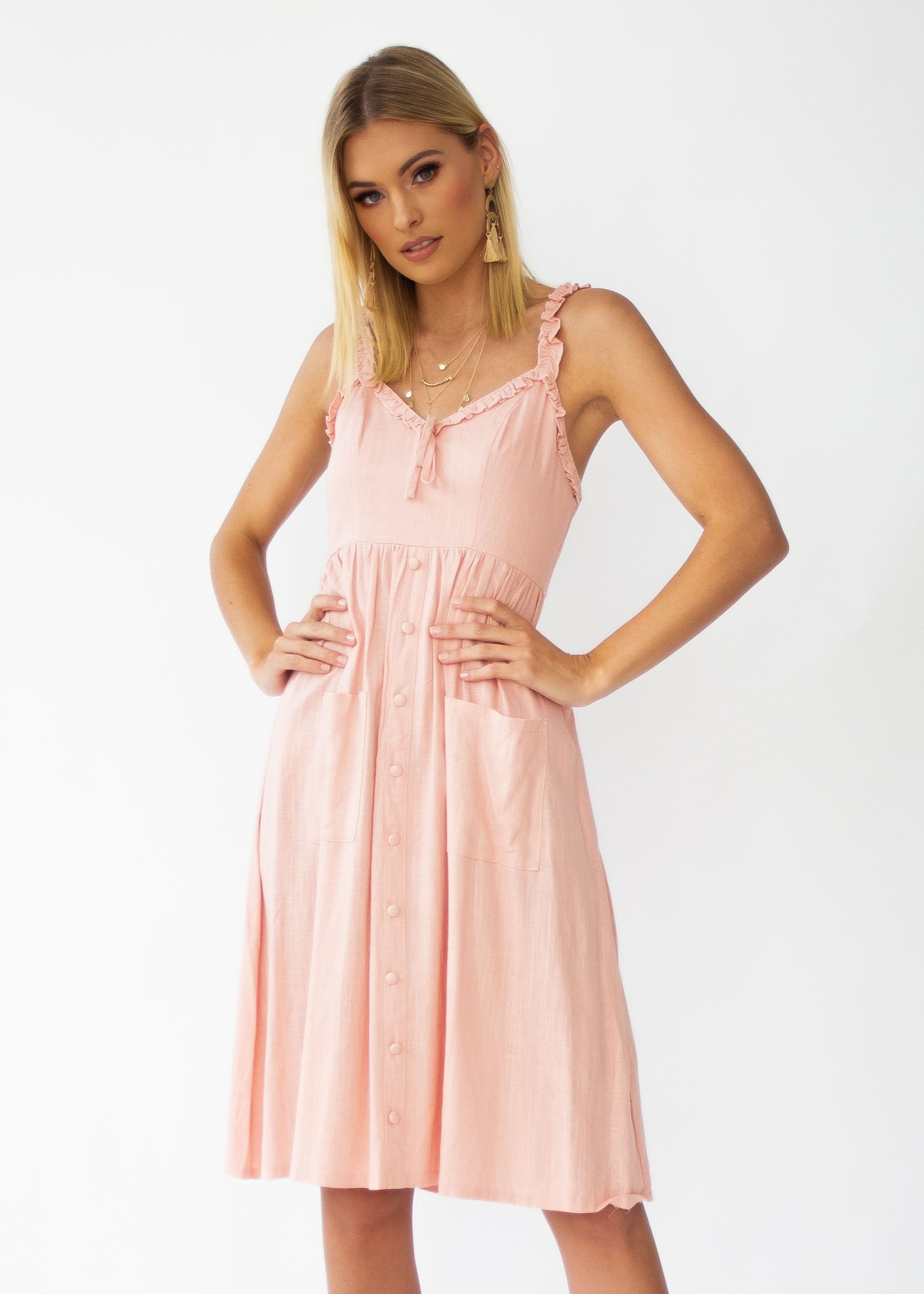 Alara Linen Midi Dress - Dusty Peach