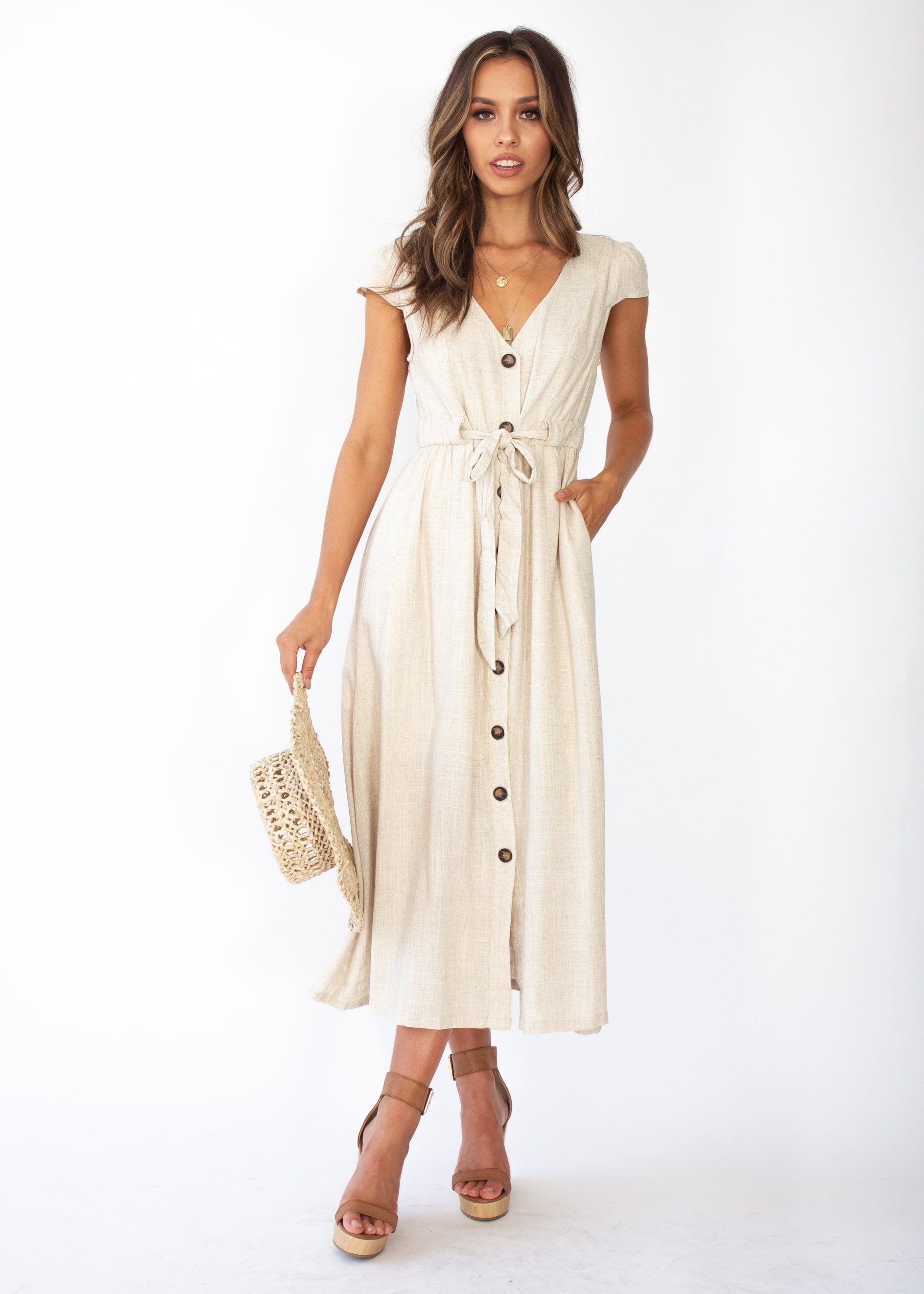 Bourdeaux Midi Dress - Natural