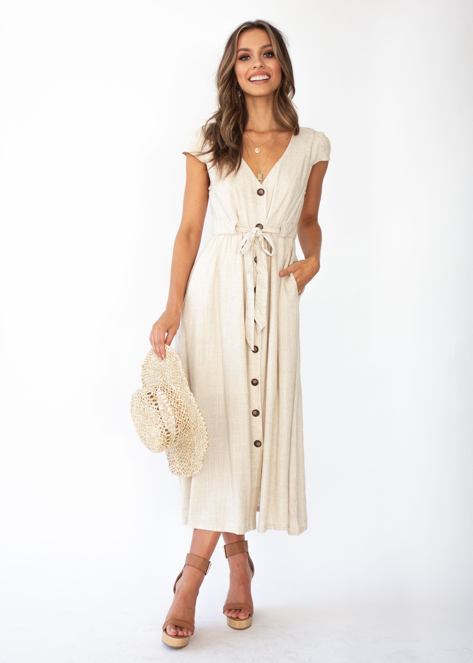 Bourdeaux Midi Dress - Natural