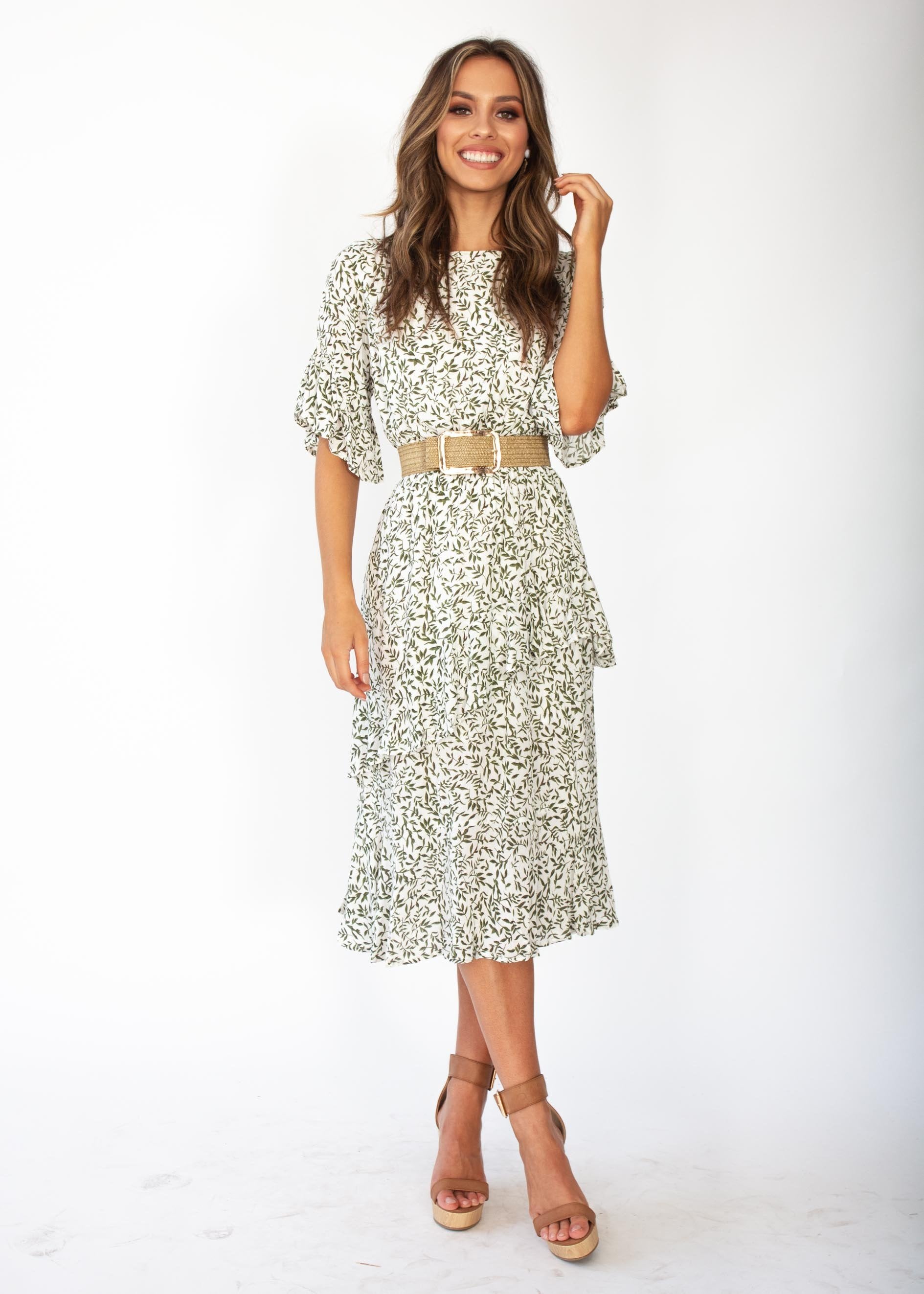 Santiago Midi Dress - White Vine