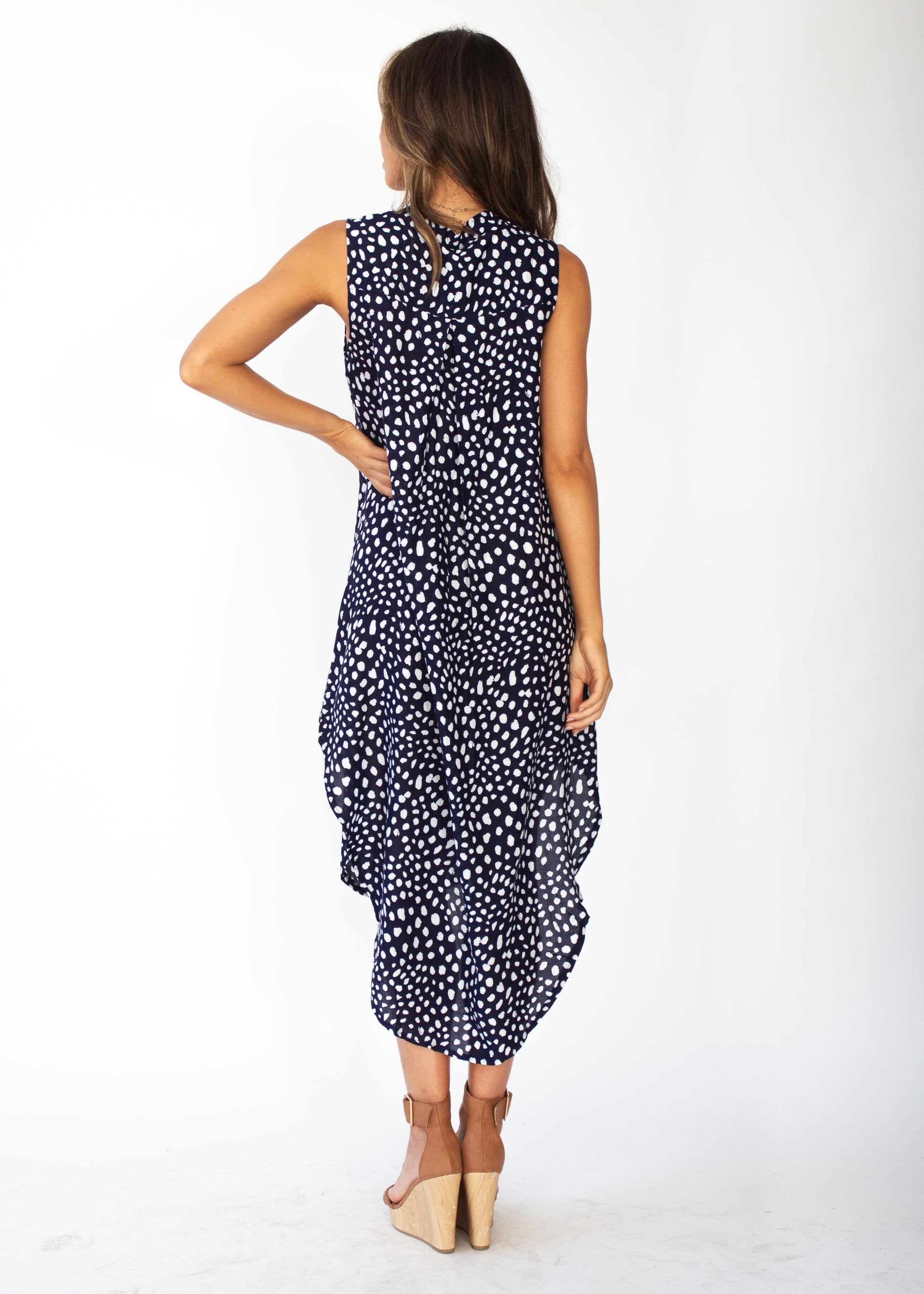 Moving Along Midi Dress - Navy Leopard