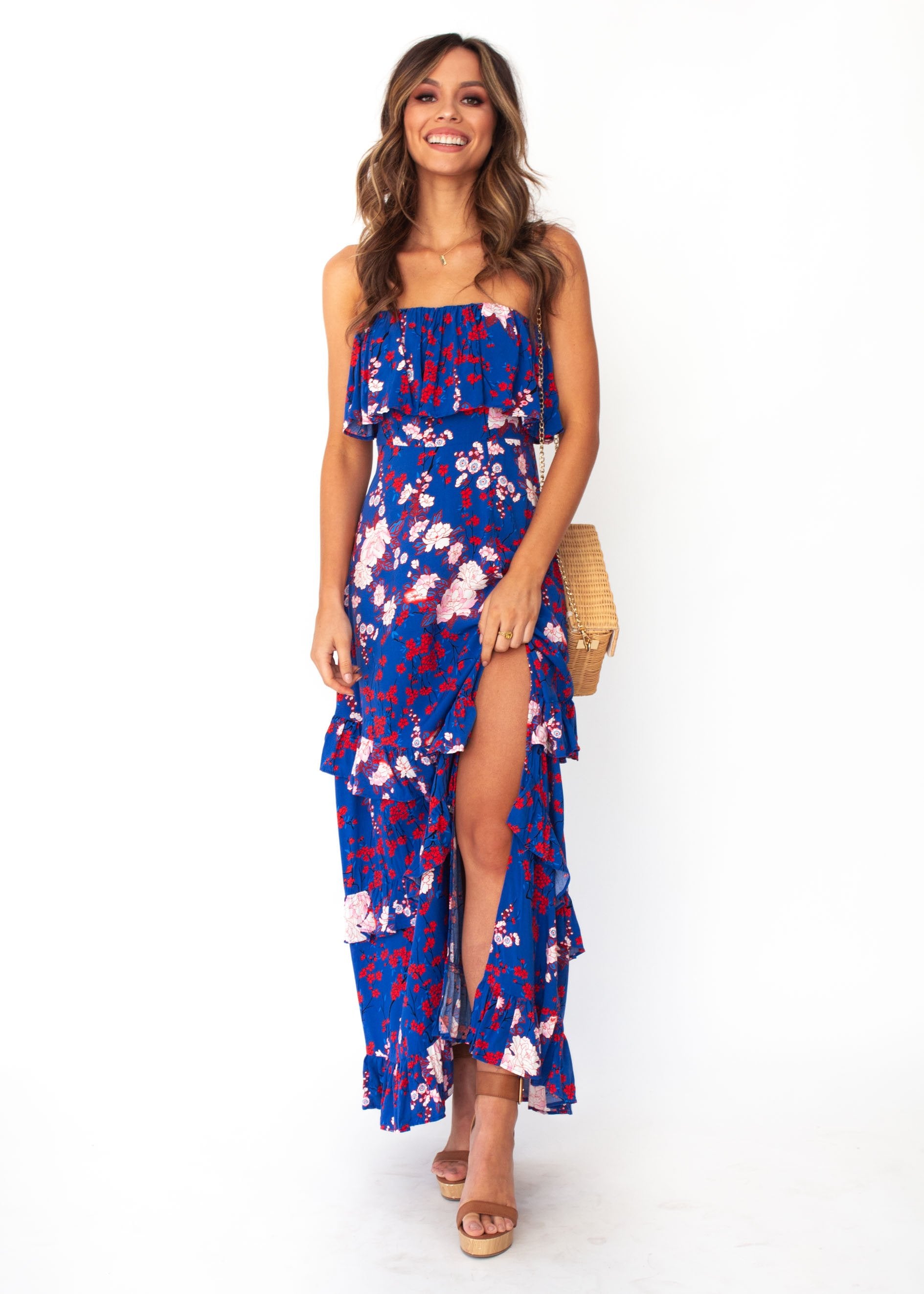 Bexley Strapless Maxi Dress - Blue Floral