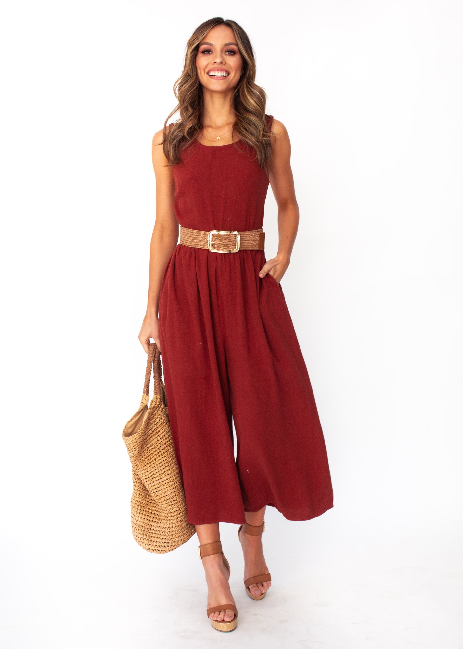 Elsa Linen-Blend Pantsuit - Rust