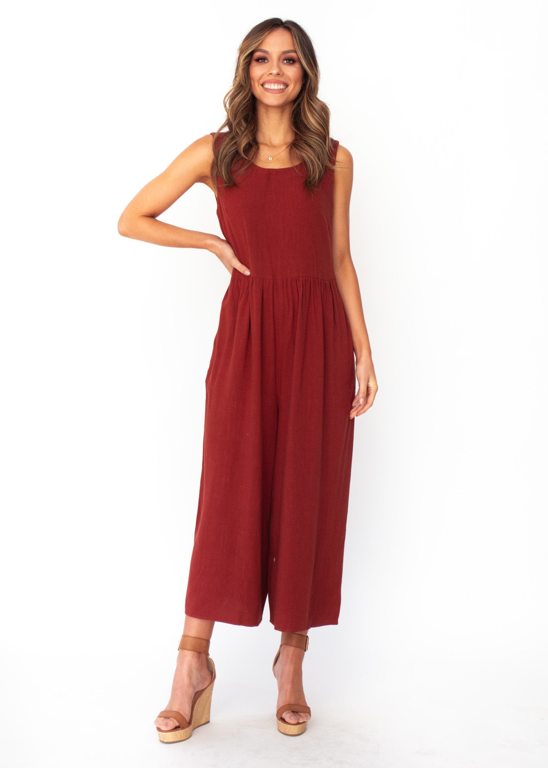 Elsa Linen-Blend Pantsuit - Rust