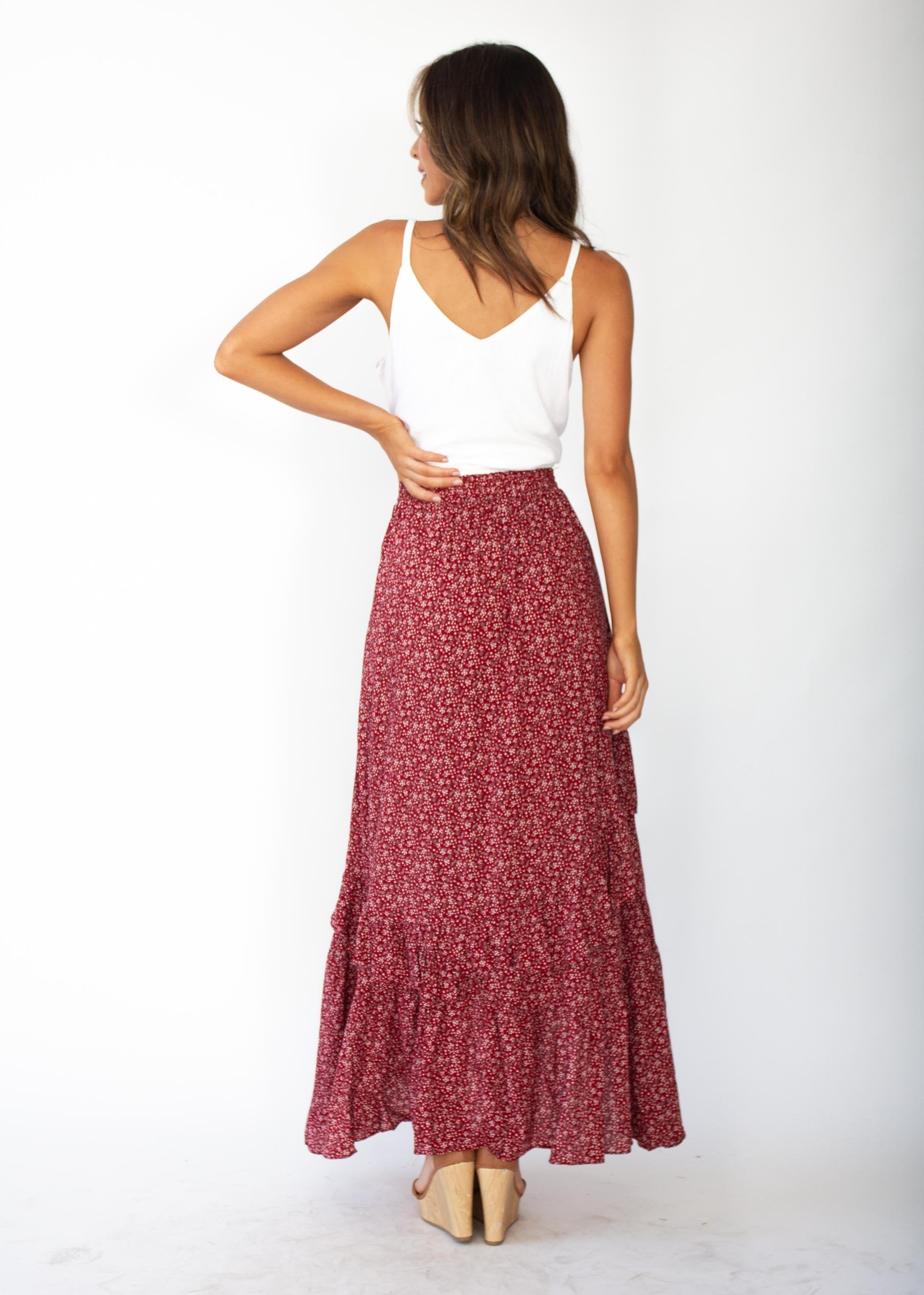Boundless Blooms Maxi Hi-Lo Skirt - Red Floral