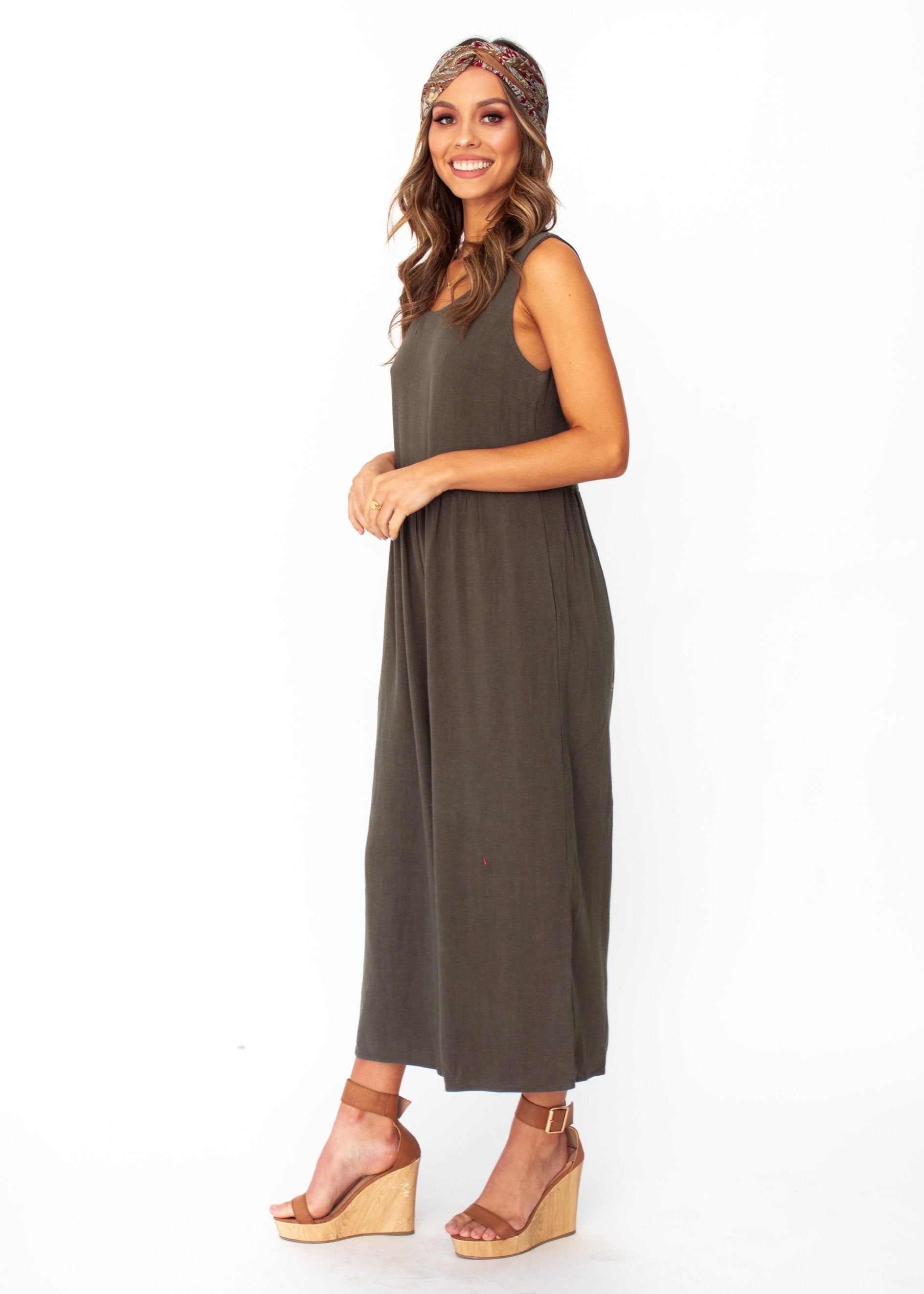 Elsa Linen-Blend Pantsuit - Khaki