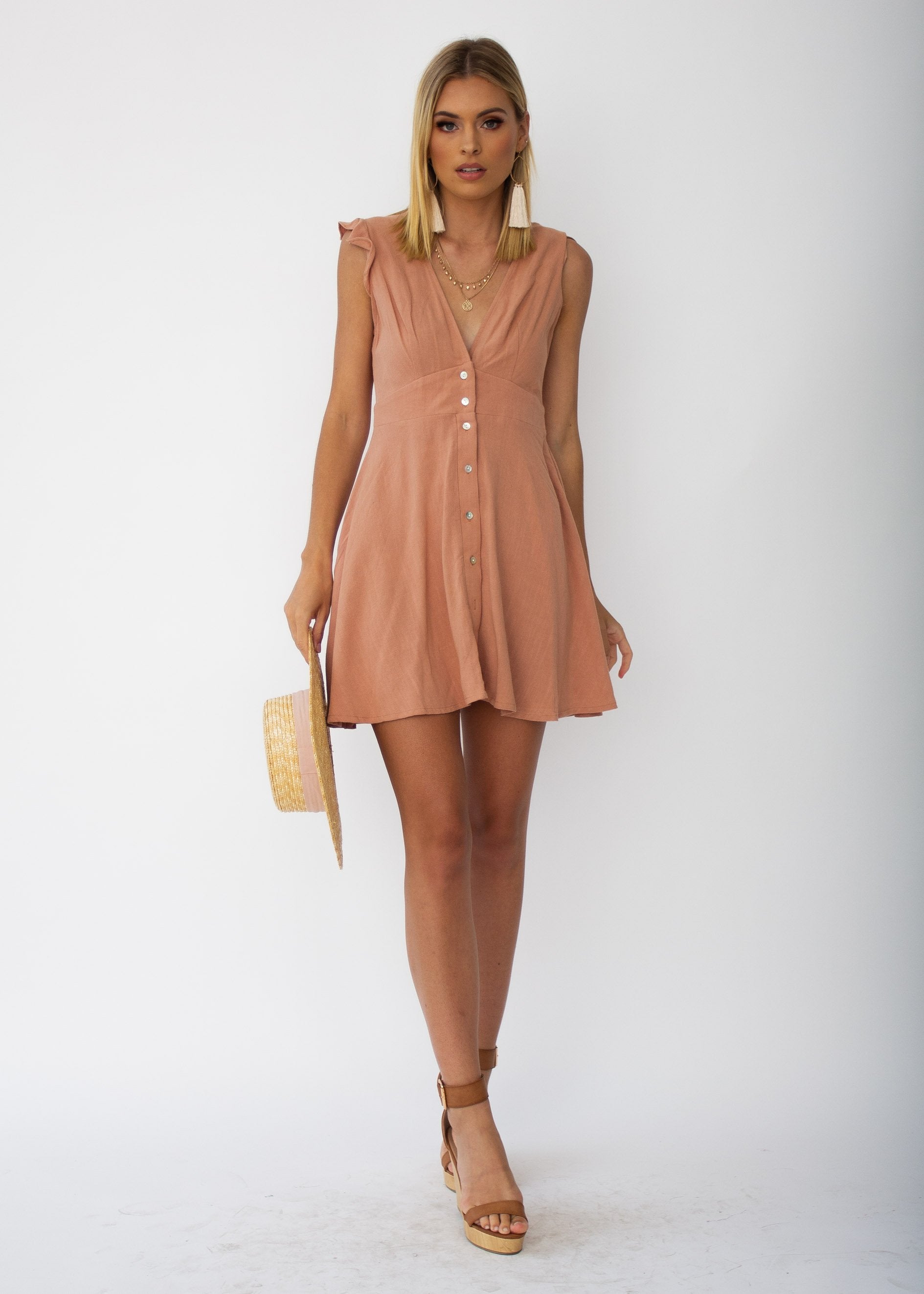 Keep Close Linen Dress - Terracotta