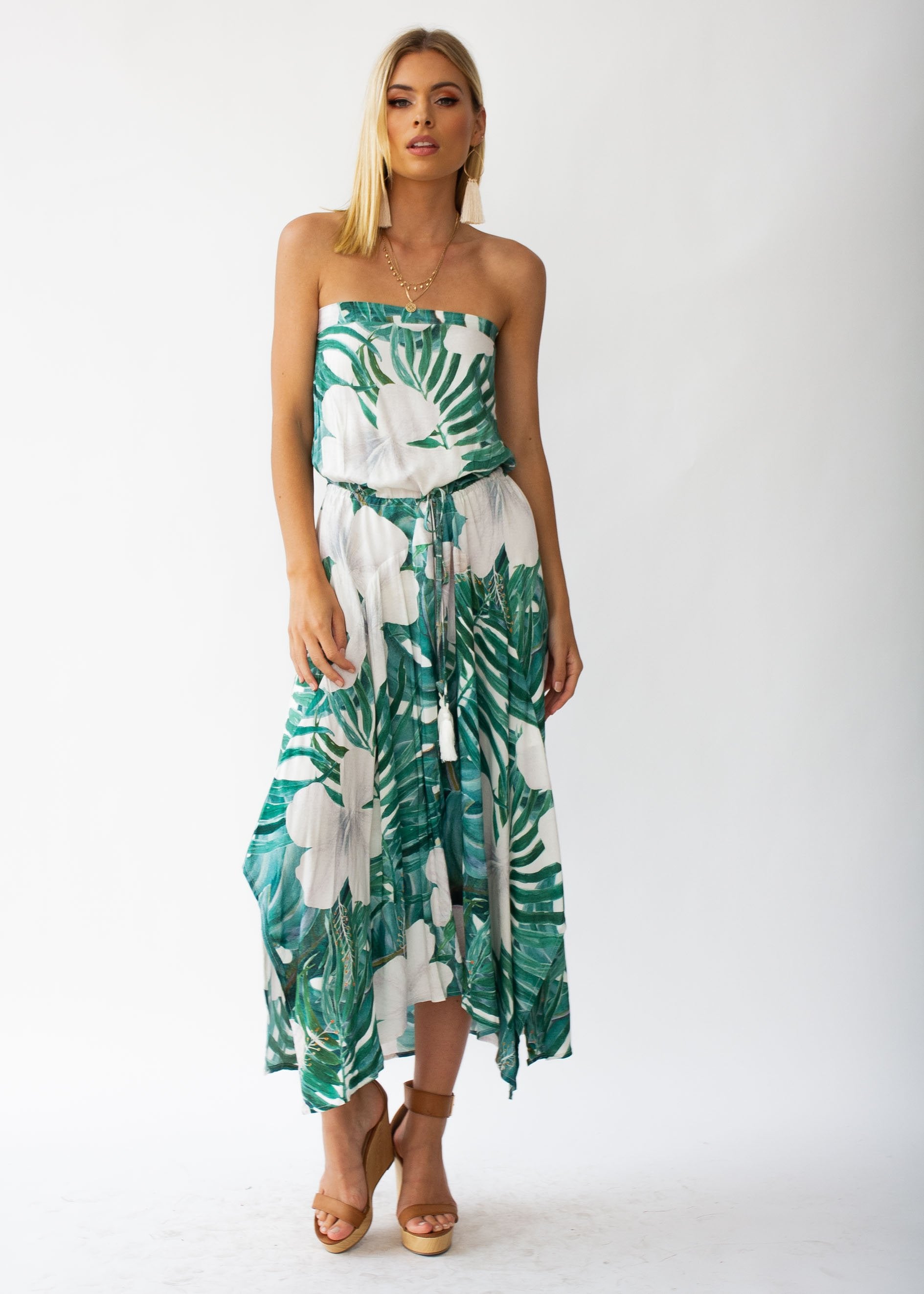 New Freedom Strapless Maxi Dress - Palms
