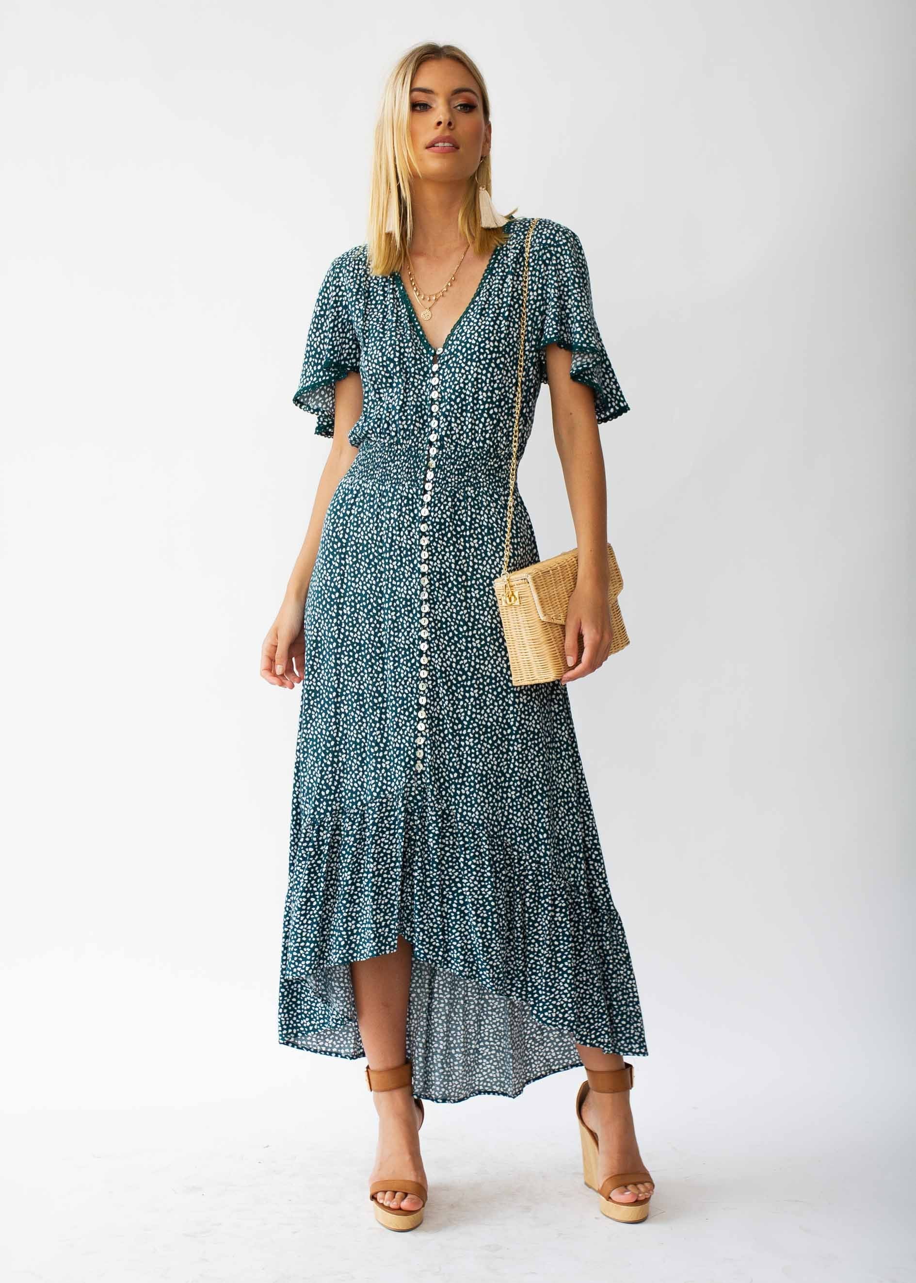 Leaving California Midi Dress - Emerald