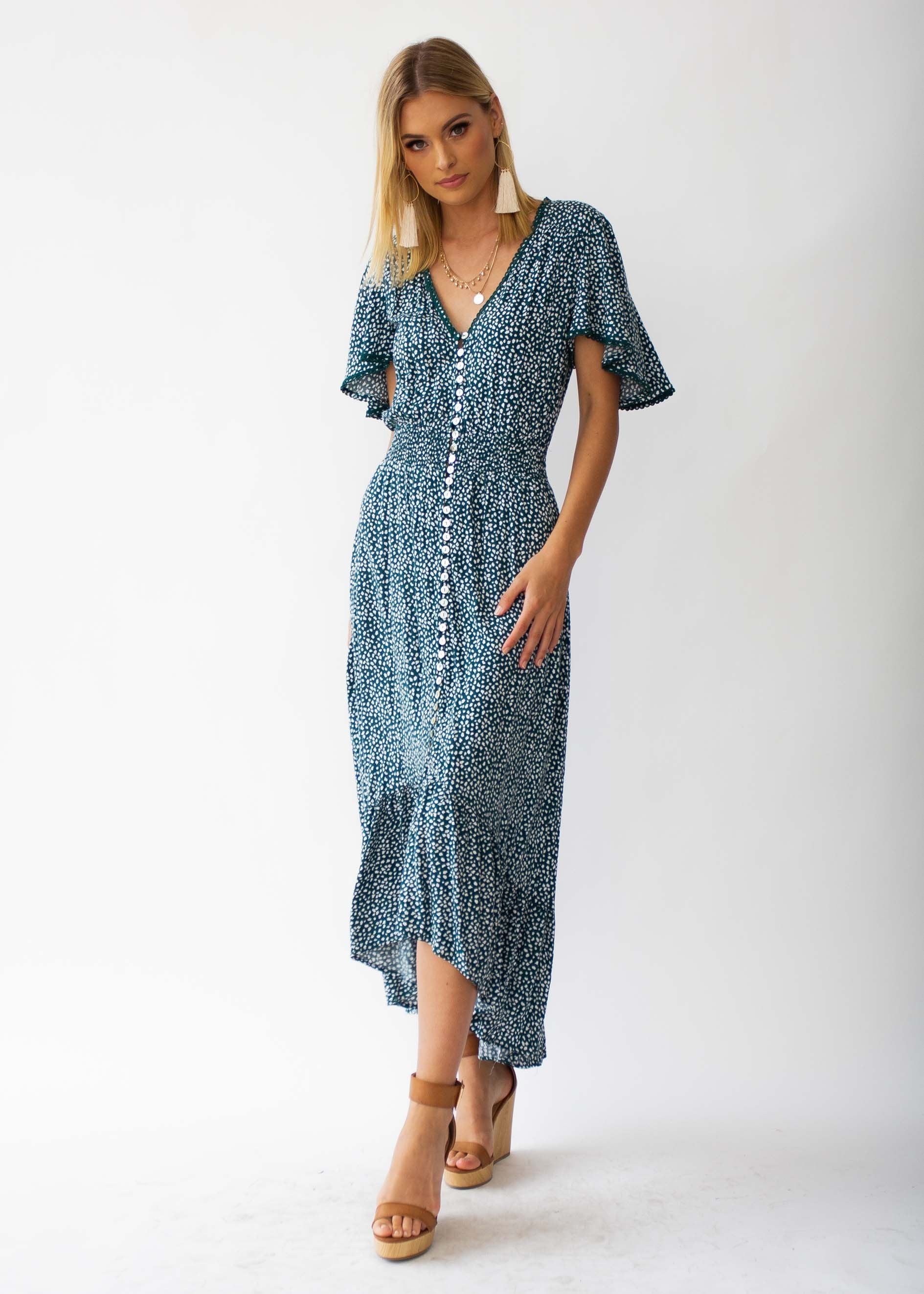 Leaving California Midi Dress - Emerald