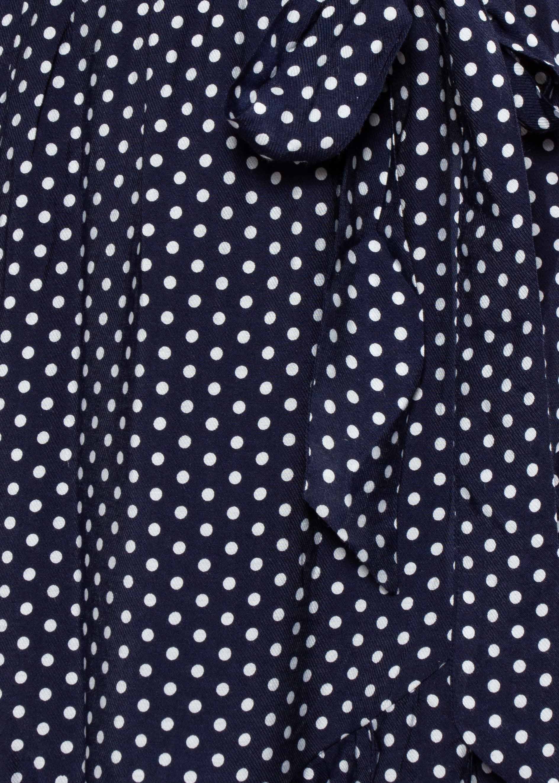 Out From Under Midi Dress w/ Tie - Navy Polka