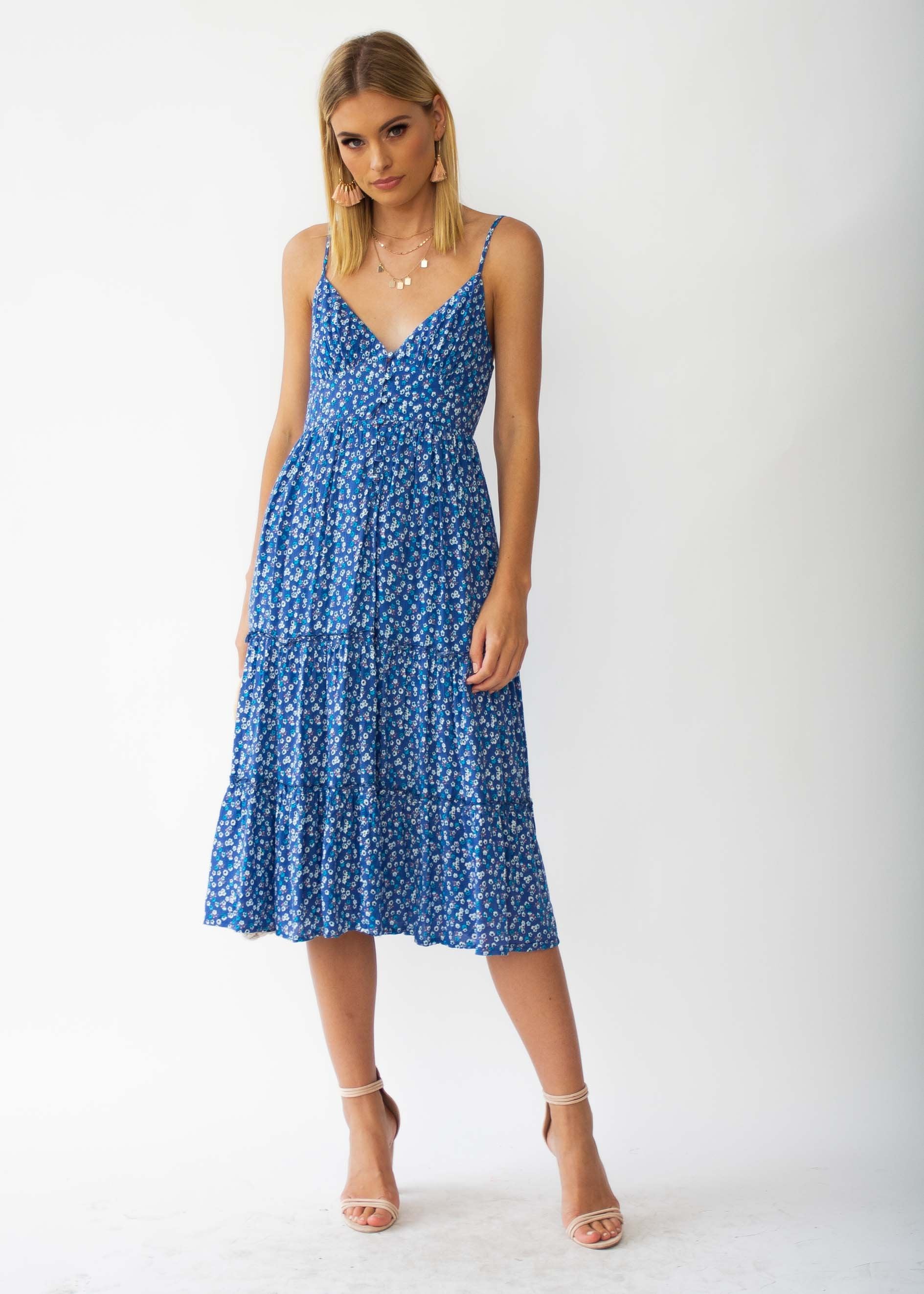 Samaria Midi Dress - Blue Floral