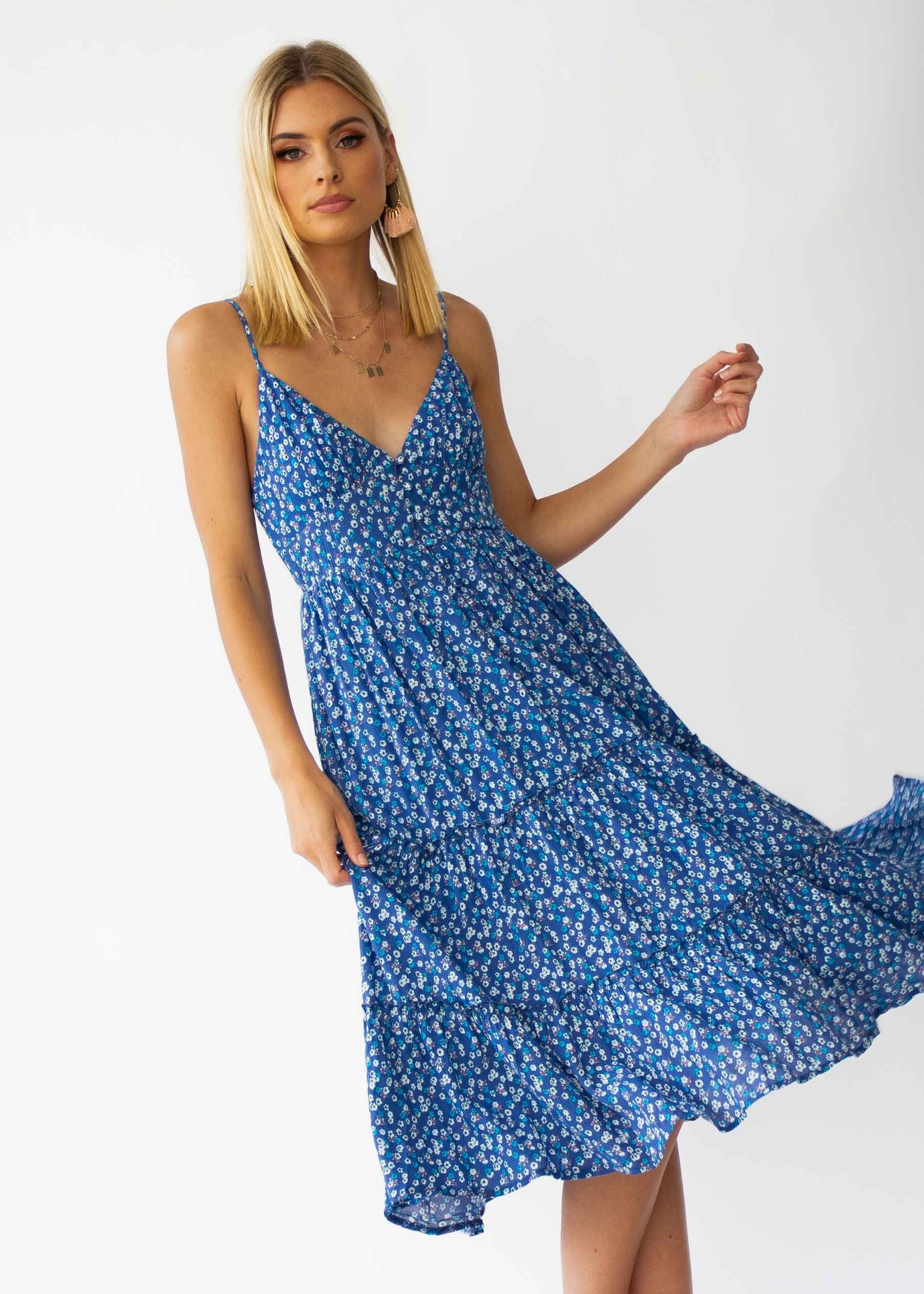Samaria Midi Dress - Blue Floral