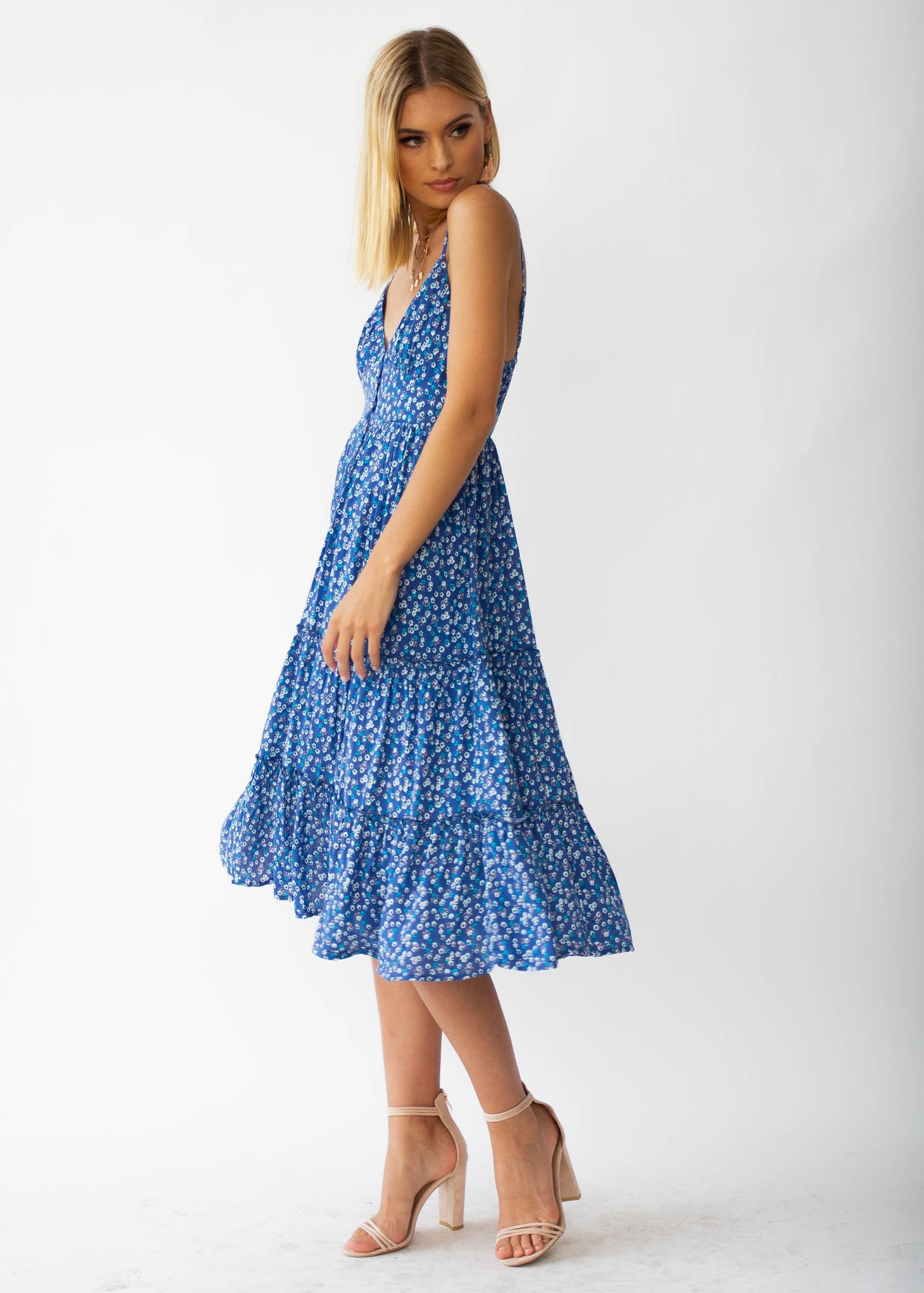 Samaria Midi Dress - Blue Floral