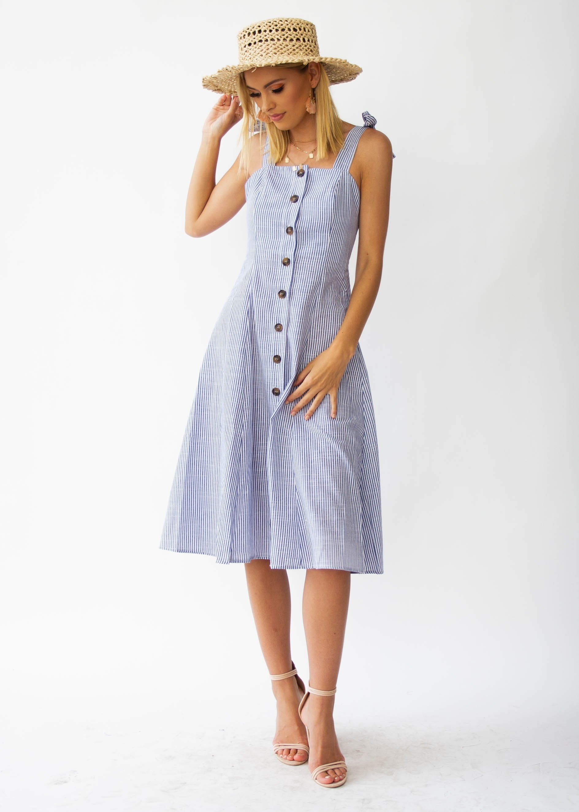 Better Left Unsaid Midi Dress - Blue Stripe