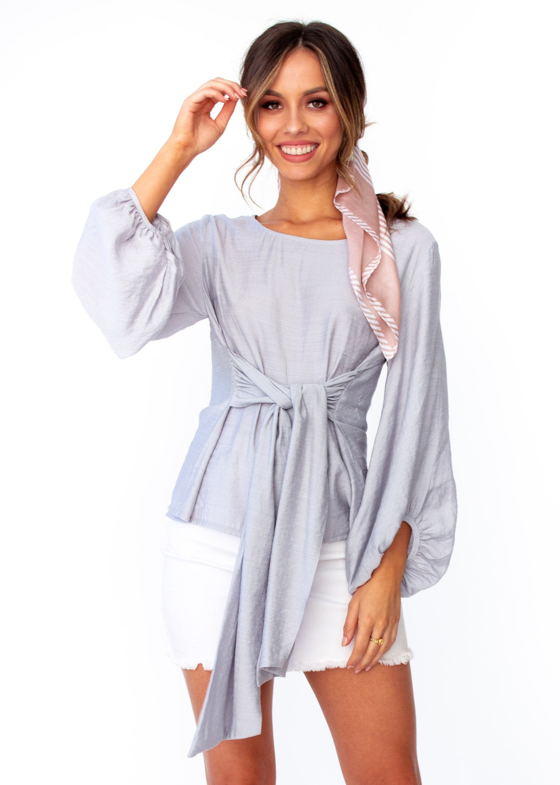 Born To Dare Tie Blouse - Frost