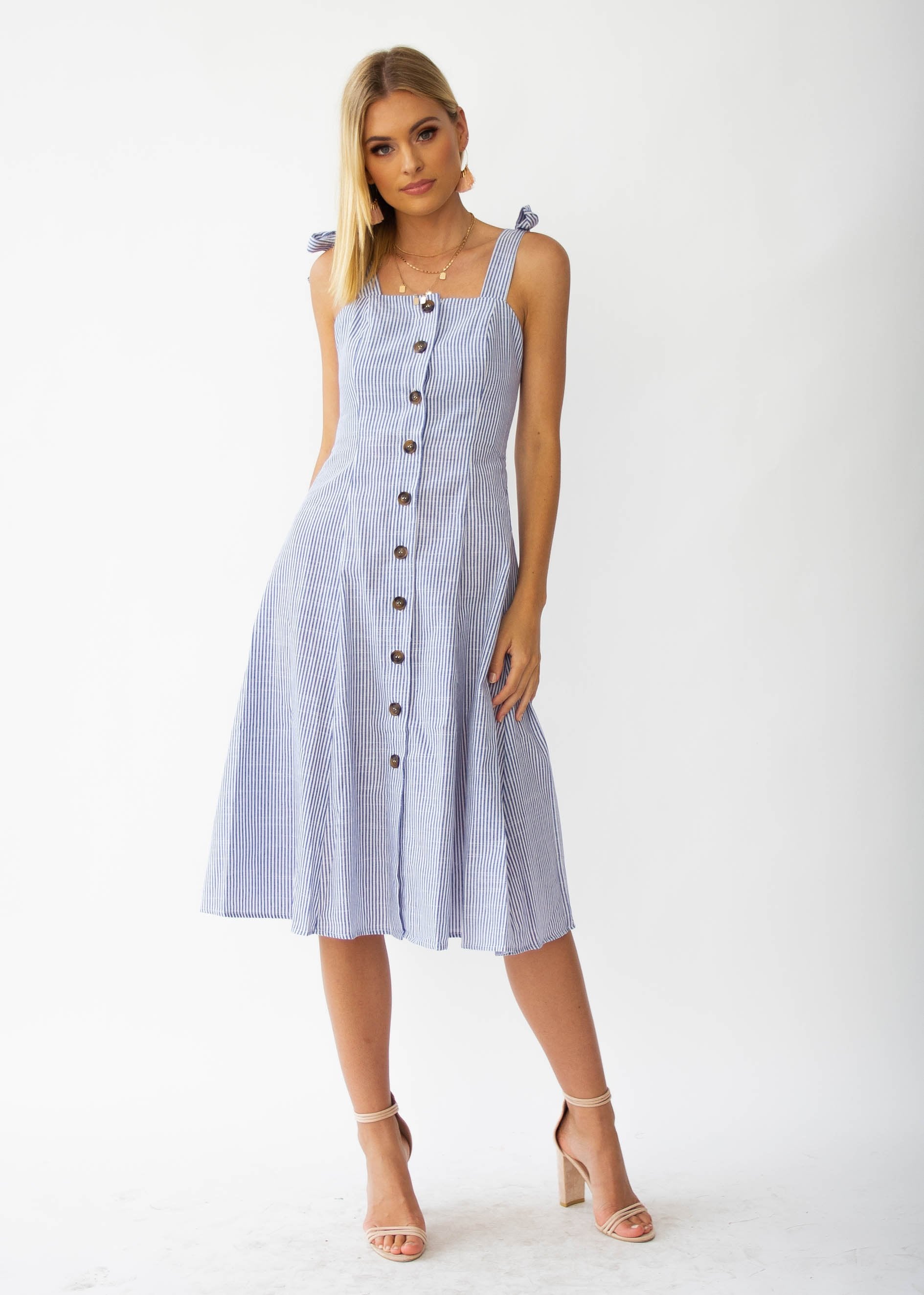 Better Left Unsaid Midi Dress - Blue Stripe