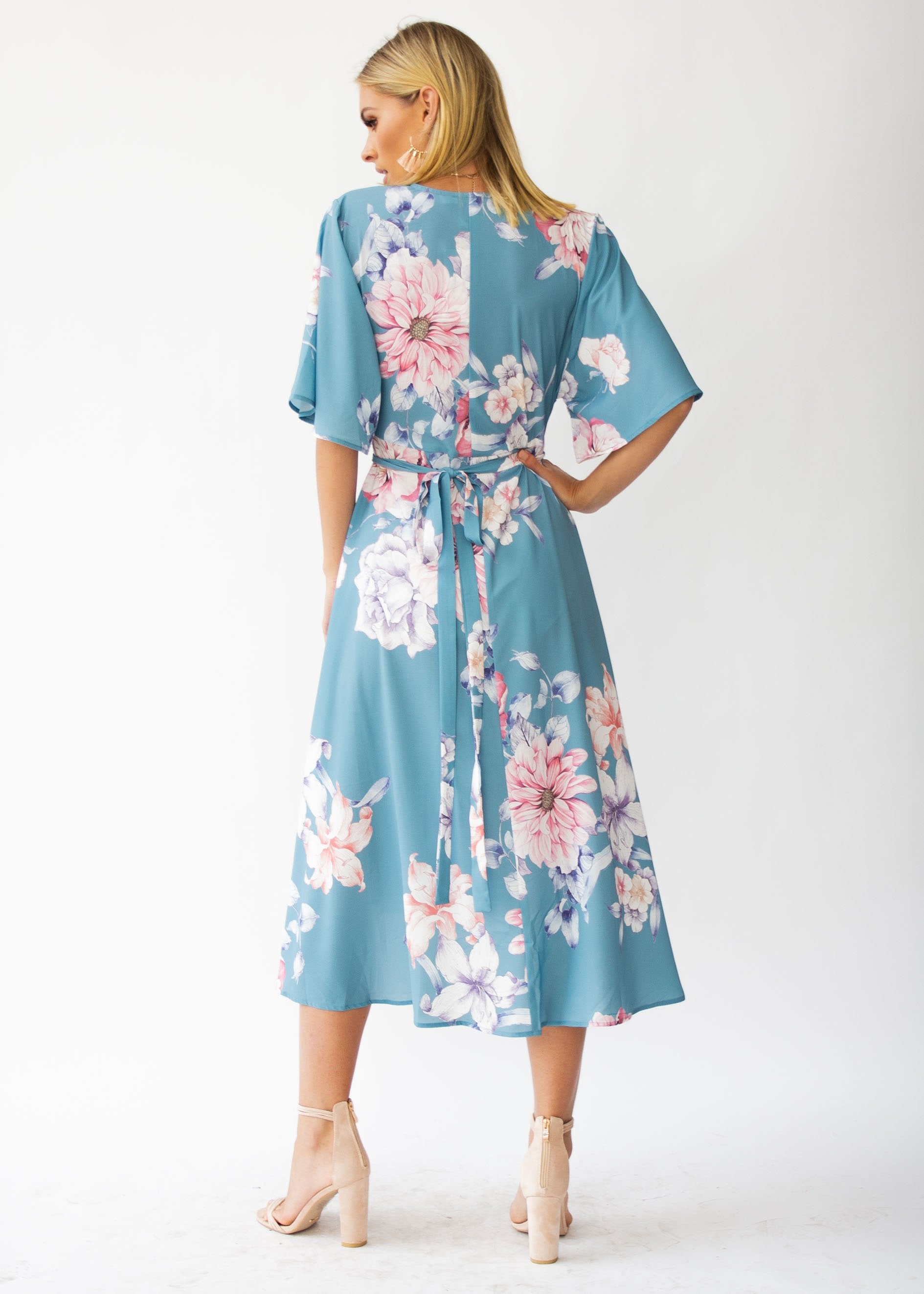 Daphne Midi Wrap Dress - Teal Floral