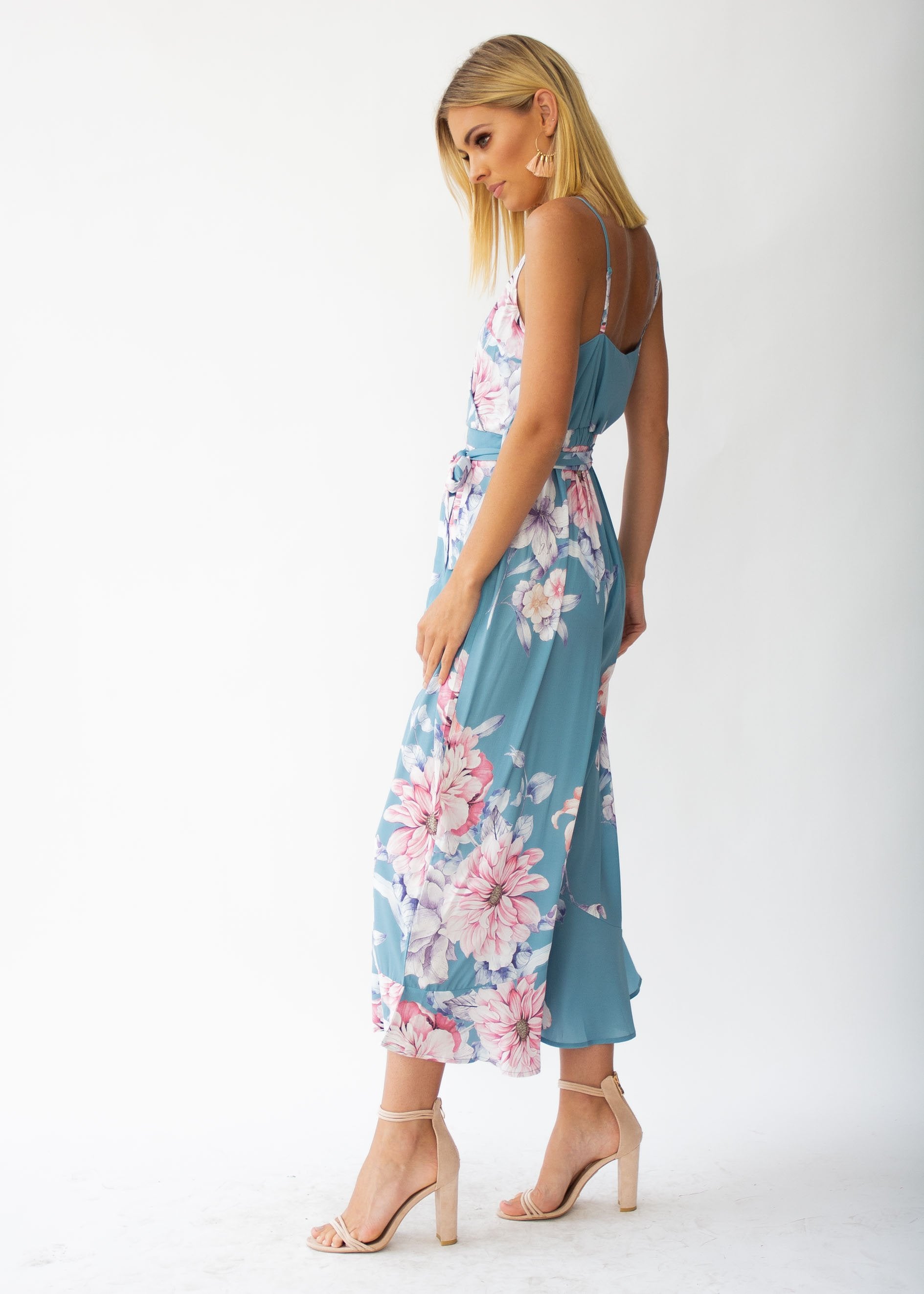 Hidden Hills Pantsuit w/ Tie - Teal Floral