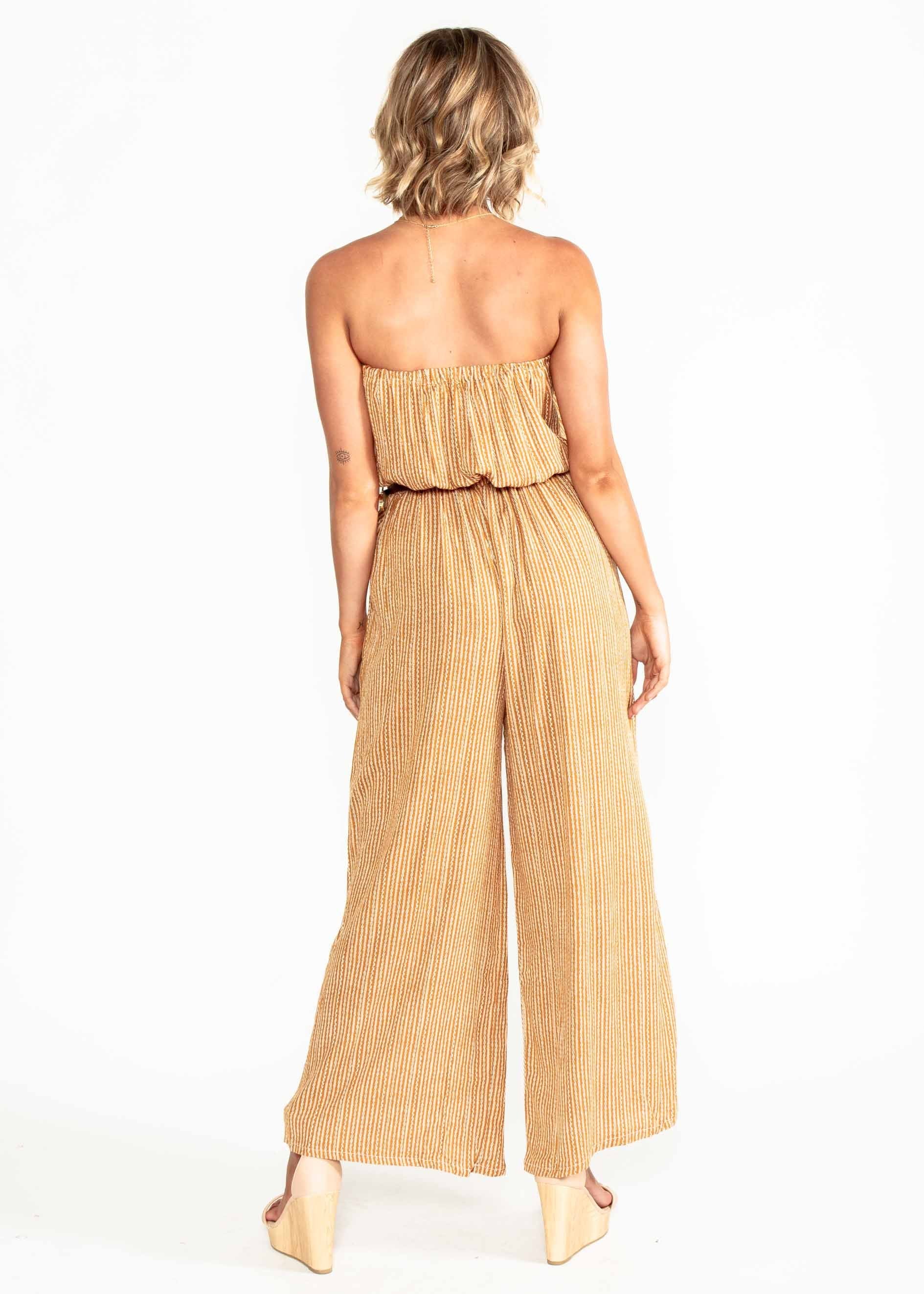 Dream Big Strapless Pantsuit w/ Tie - Mustard Print