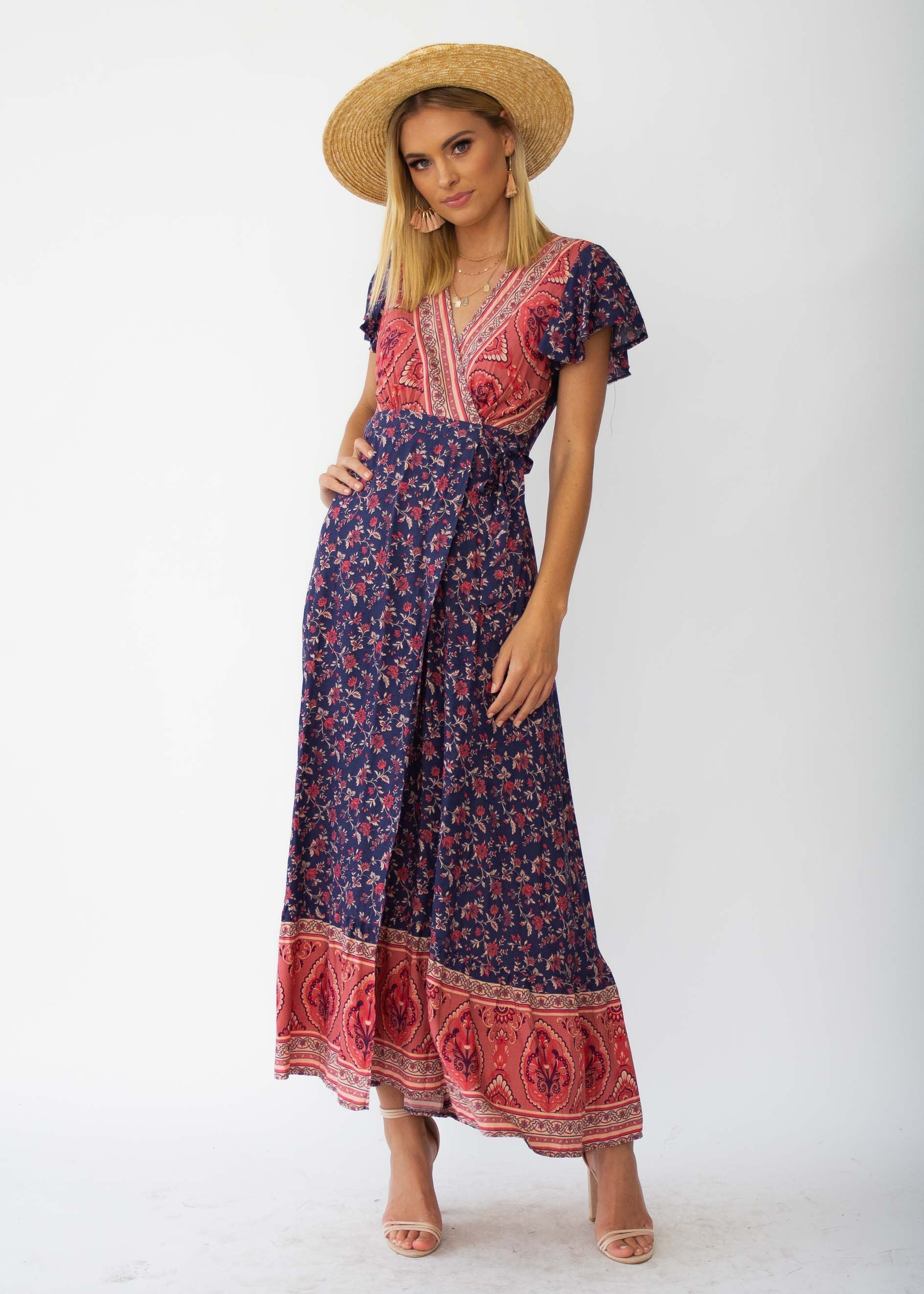 Mackenzie Wrap Maxi Dress - Navy Floral
