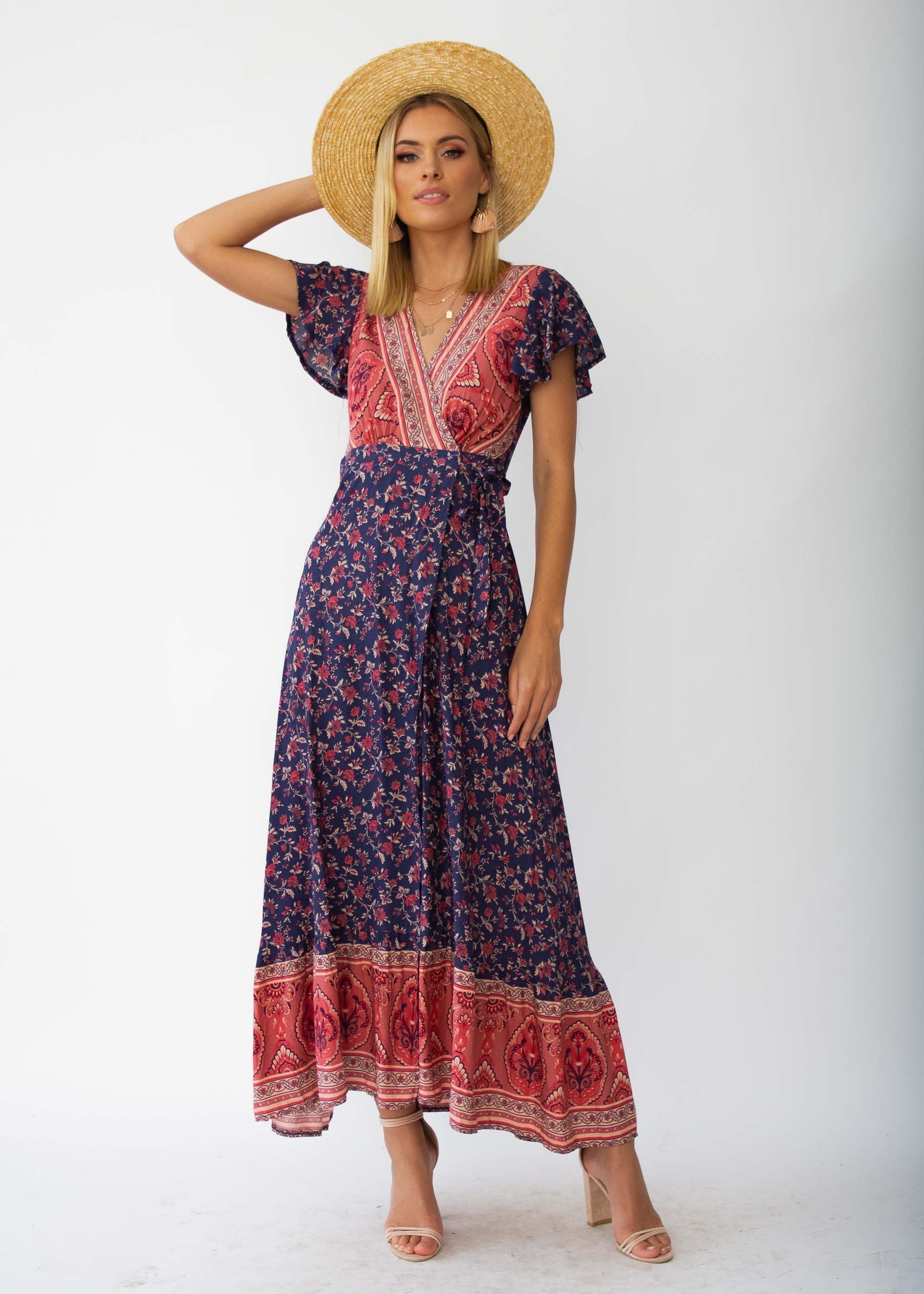 Mackenzie Wrap Maxi Dress - Navy Floral