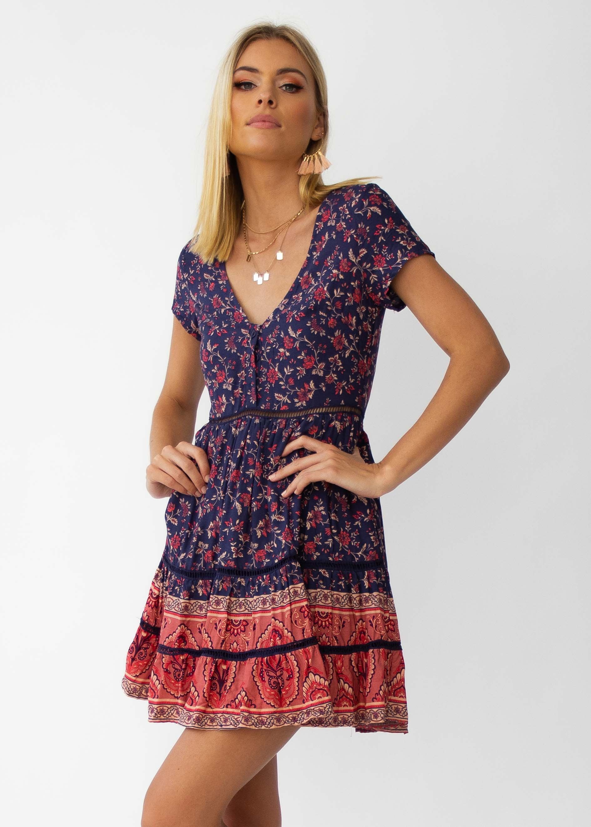 Evie Swing Dress - Navy Floral