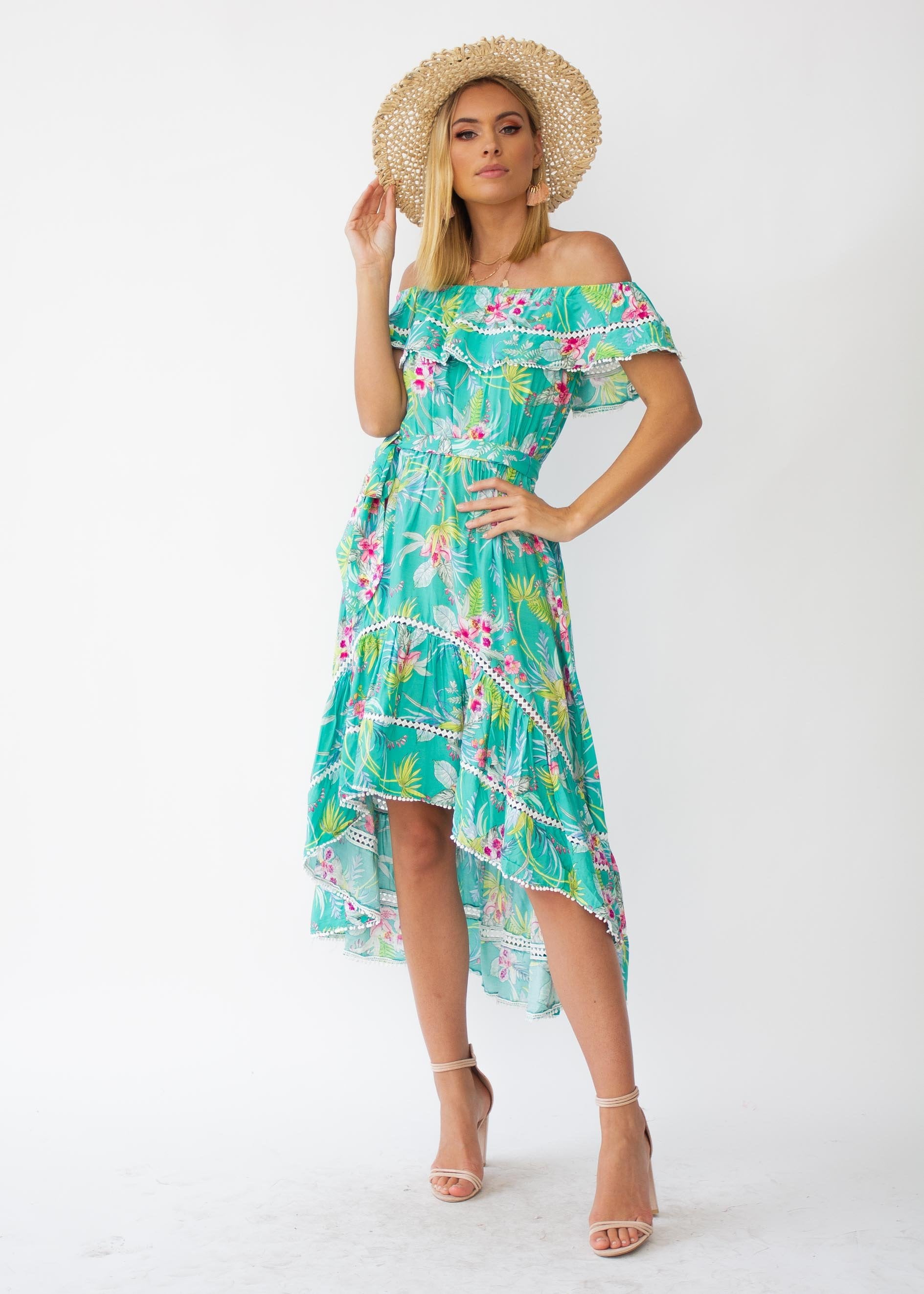 Romy Hi-Lo Midi Dress w/ Tie - Amazonia