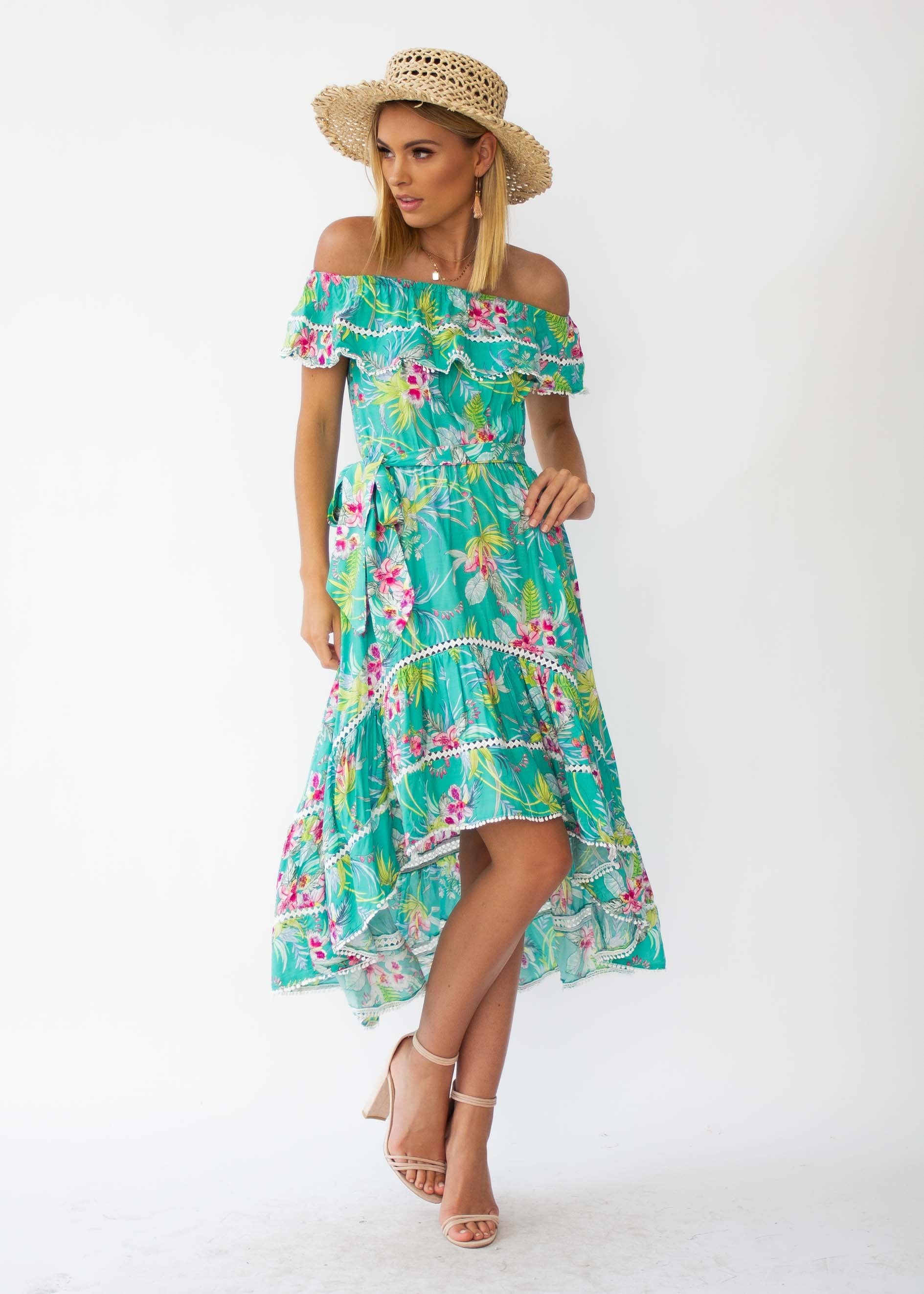 Romy Hi-Lo Midi Dress w/ Tie - Amazonia