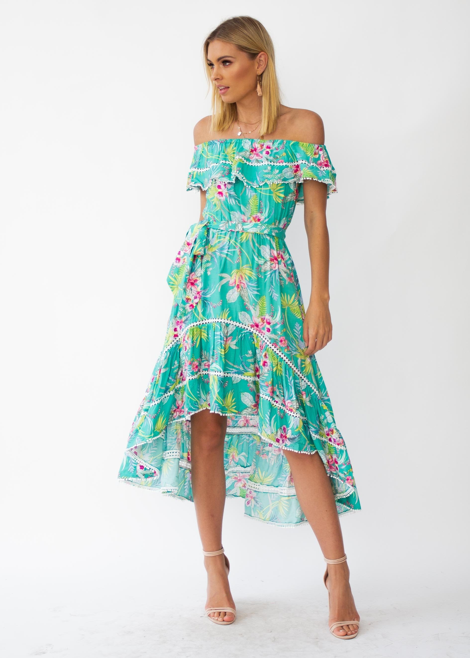 Romy Hi-Lo Midi Dress w/ Tie - Amazonia