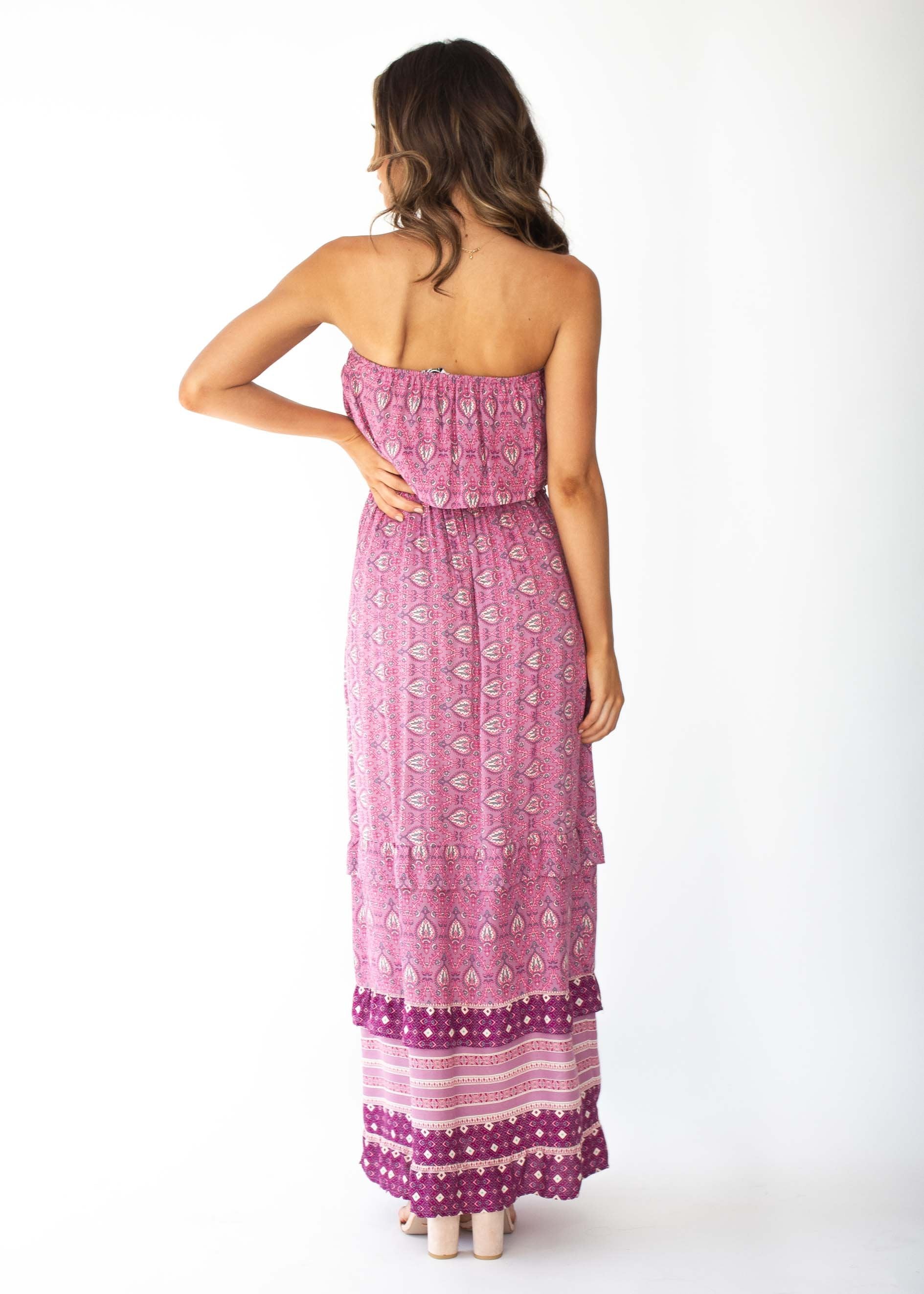 Amaryllis Strapless Maxi Dress - Purple Paisley