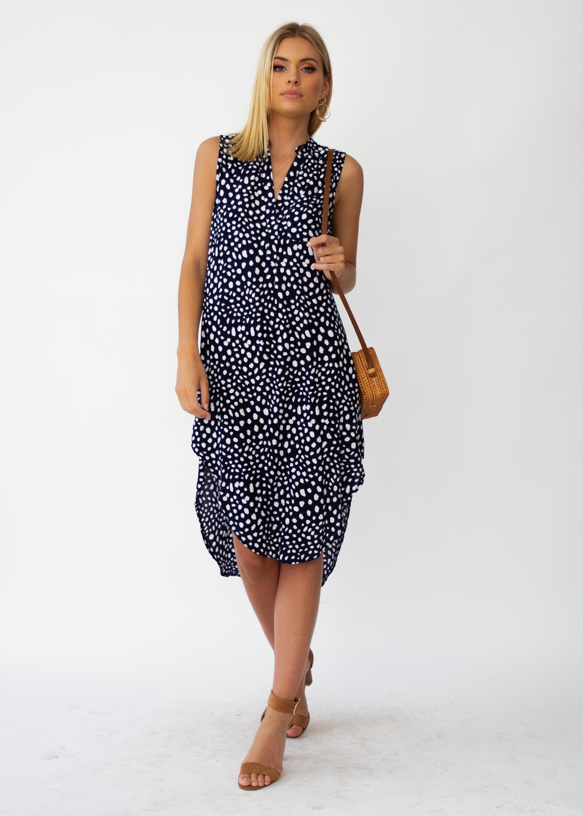 Moving Along Midi Dress - Navy Leopard