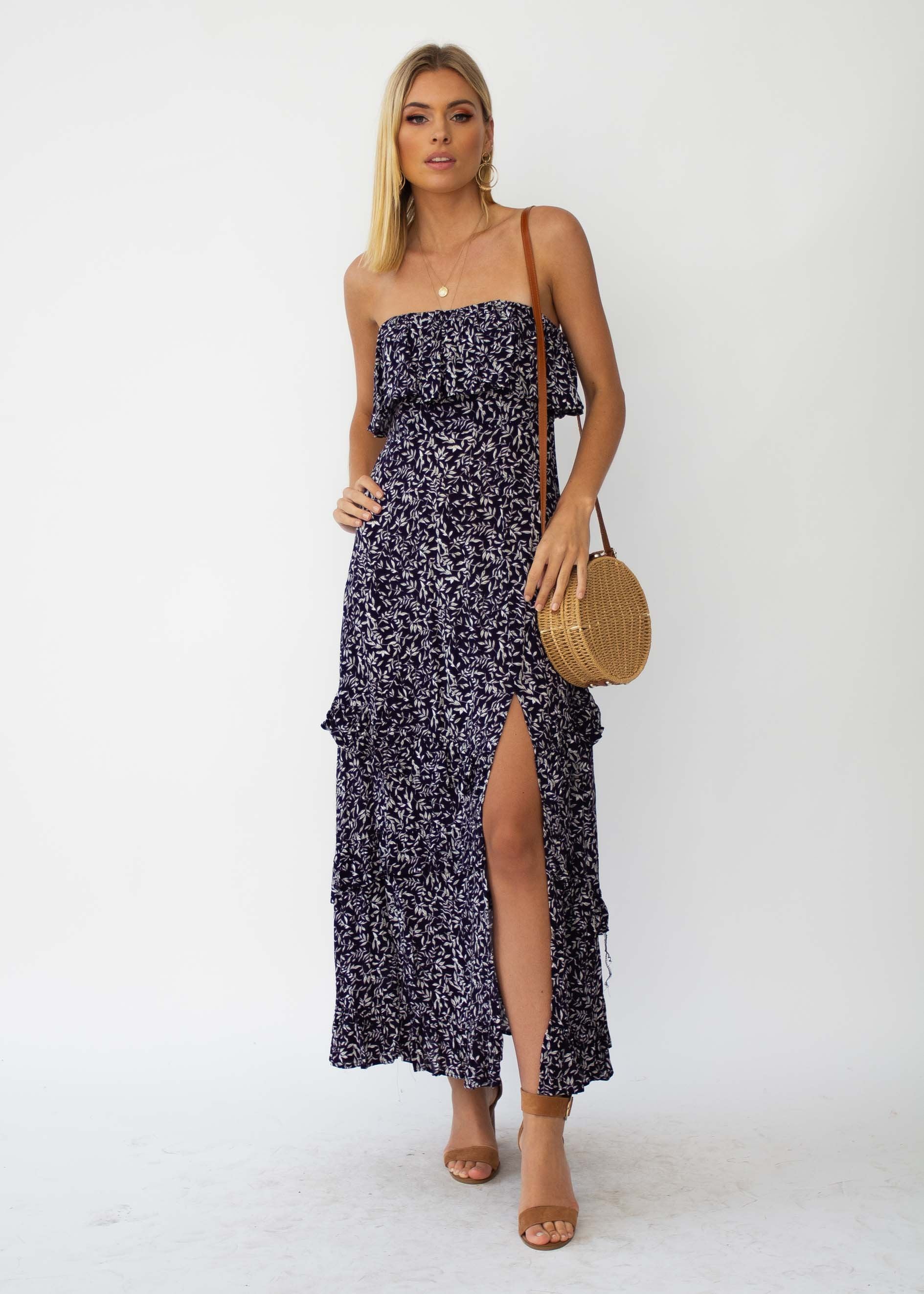 Bexley Strapless Maxi Dress - Navy Vine