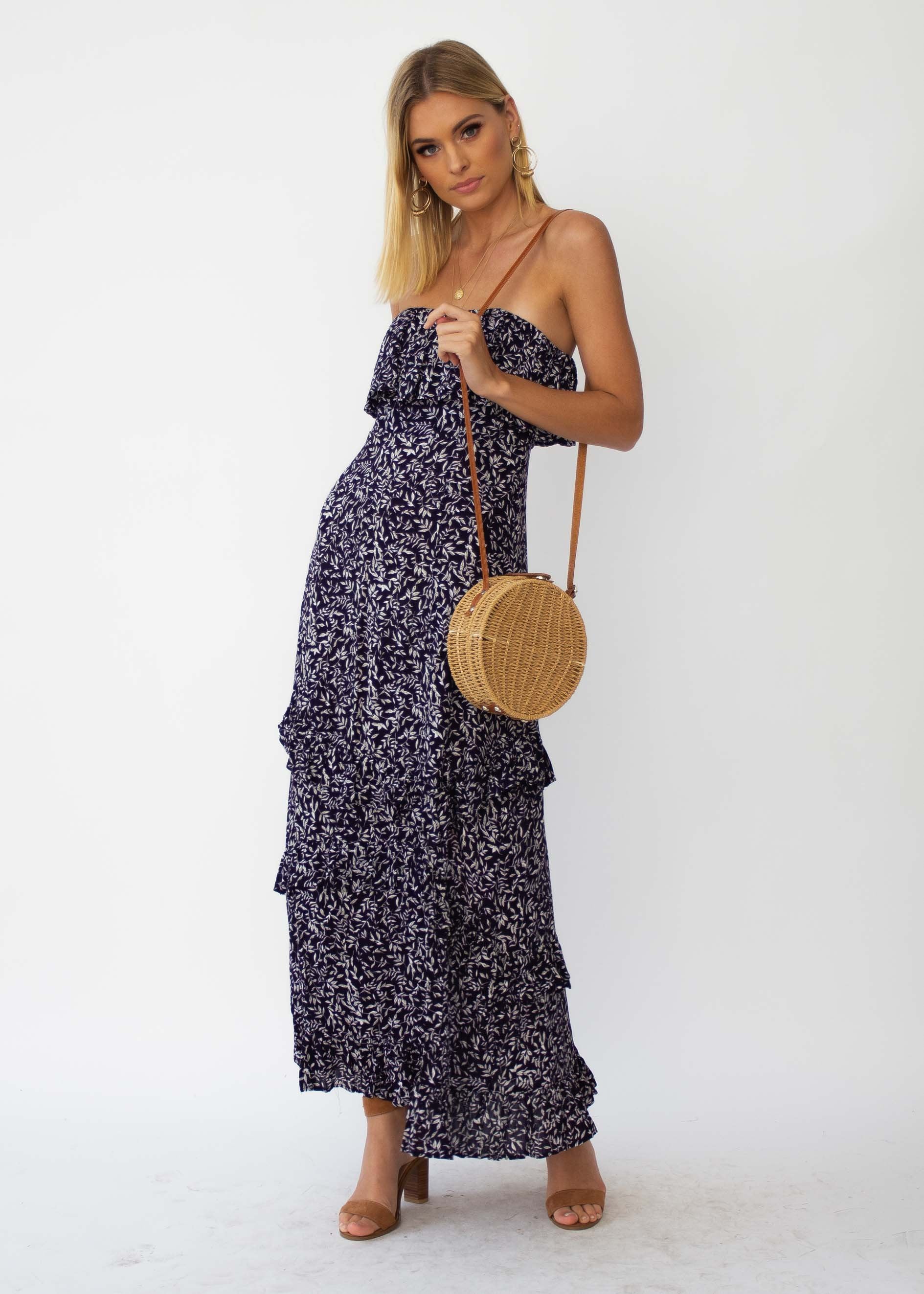 Bexley Strapless Maxi Dress - Navy Vine