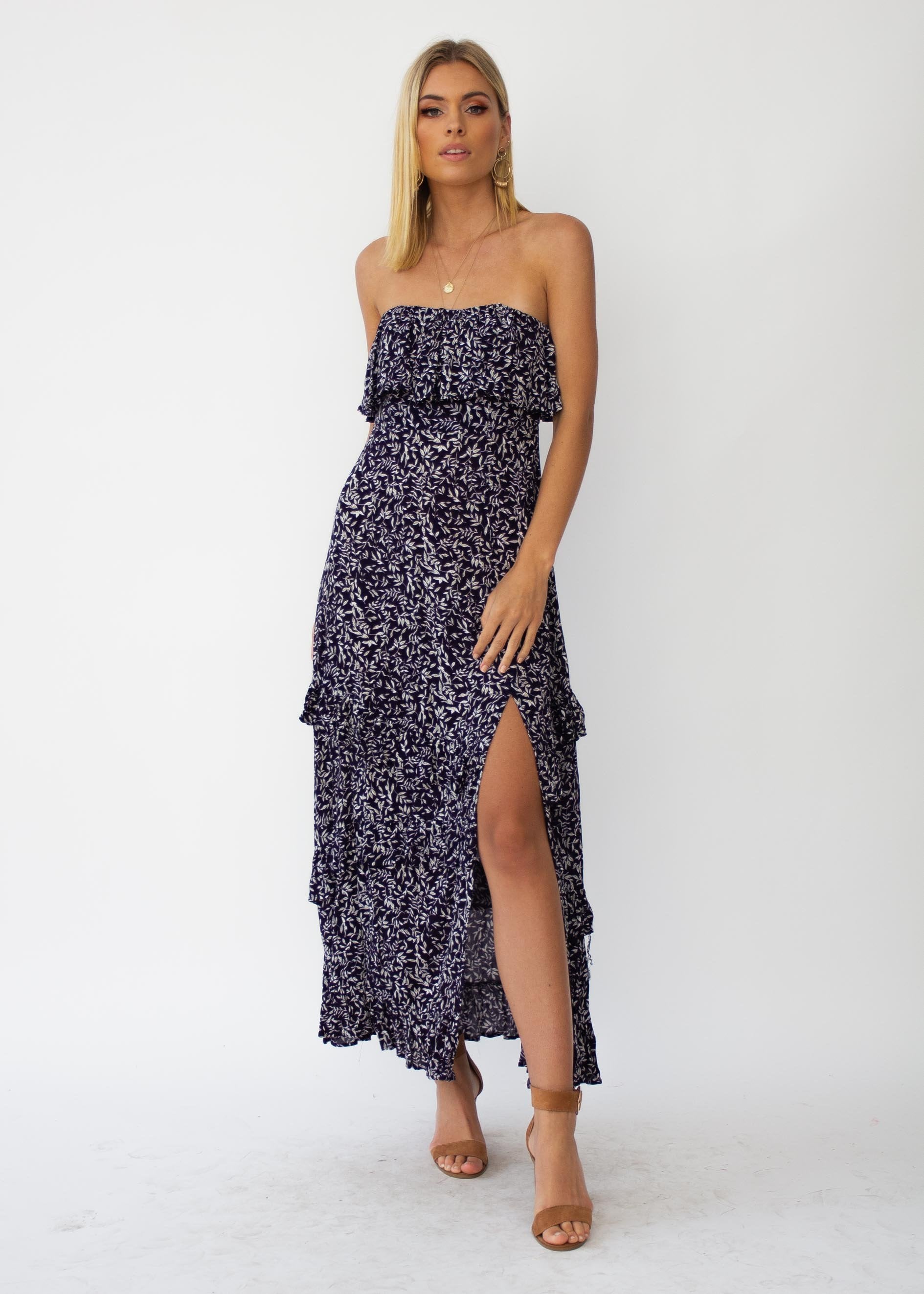 Bexley Strapless Maxi Dress - Navy Vine