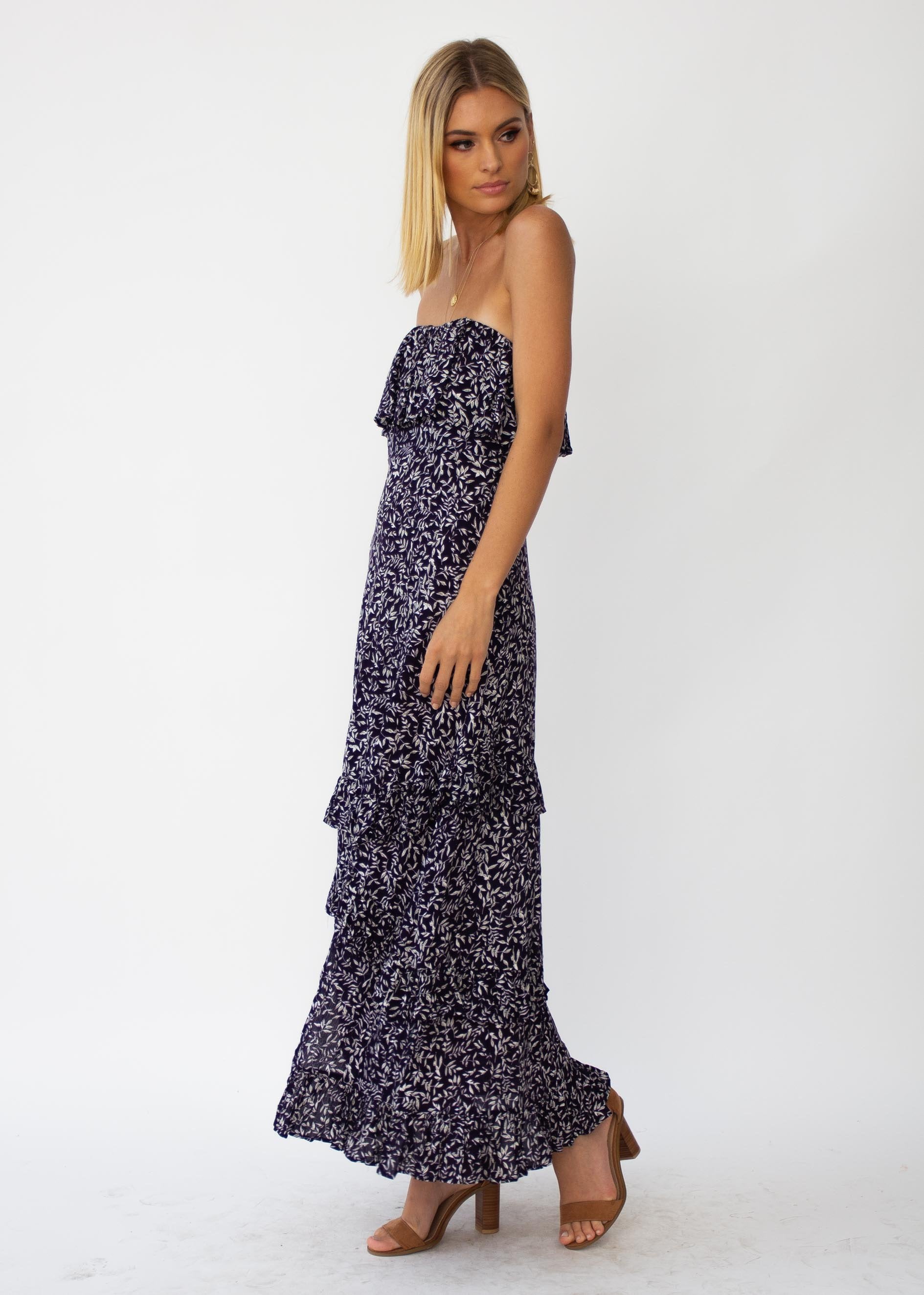 Bexley Strapless Maxi Dress - Navy Vine