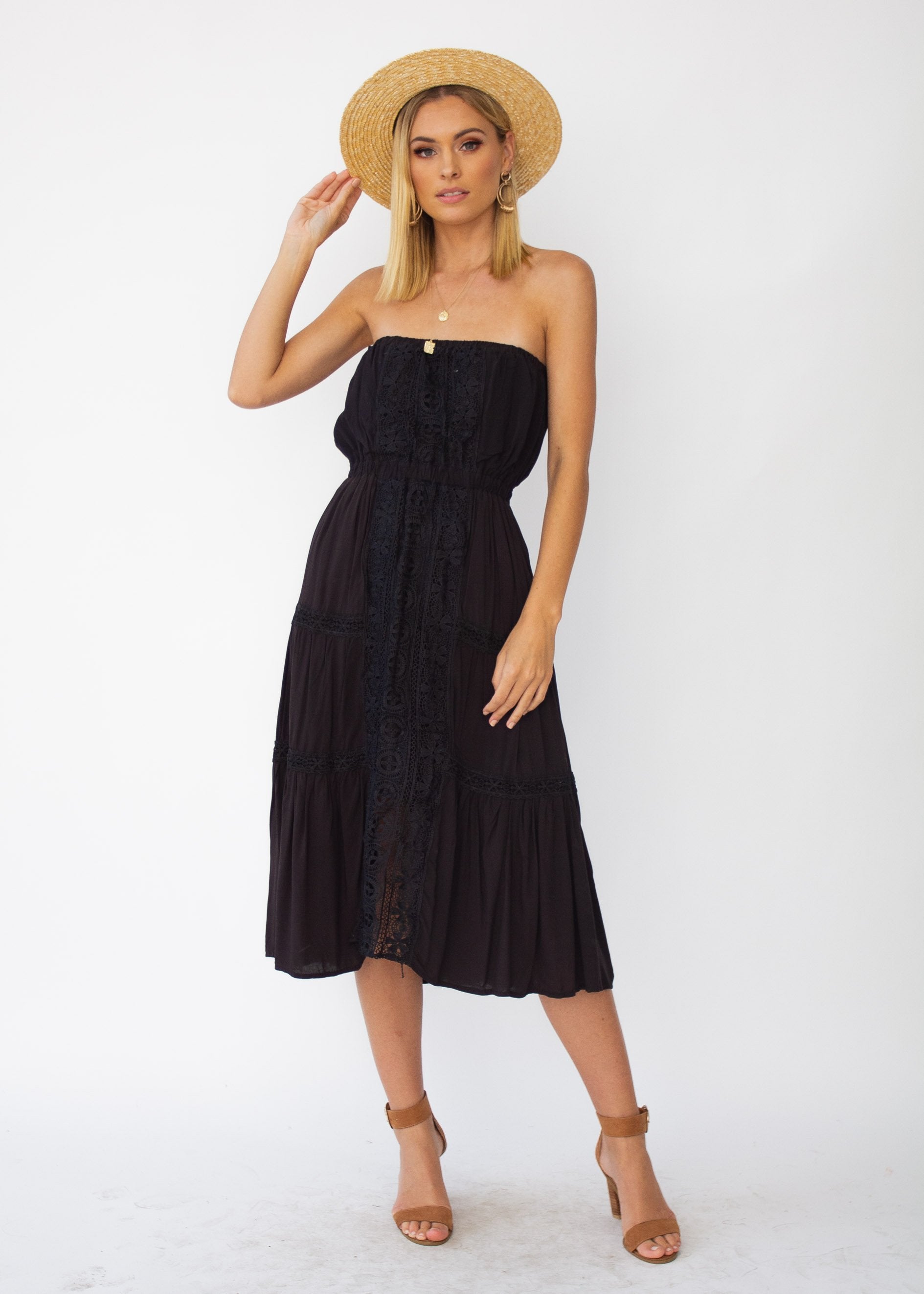 Hadley Strapless Midi Dress - Black