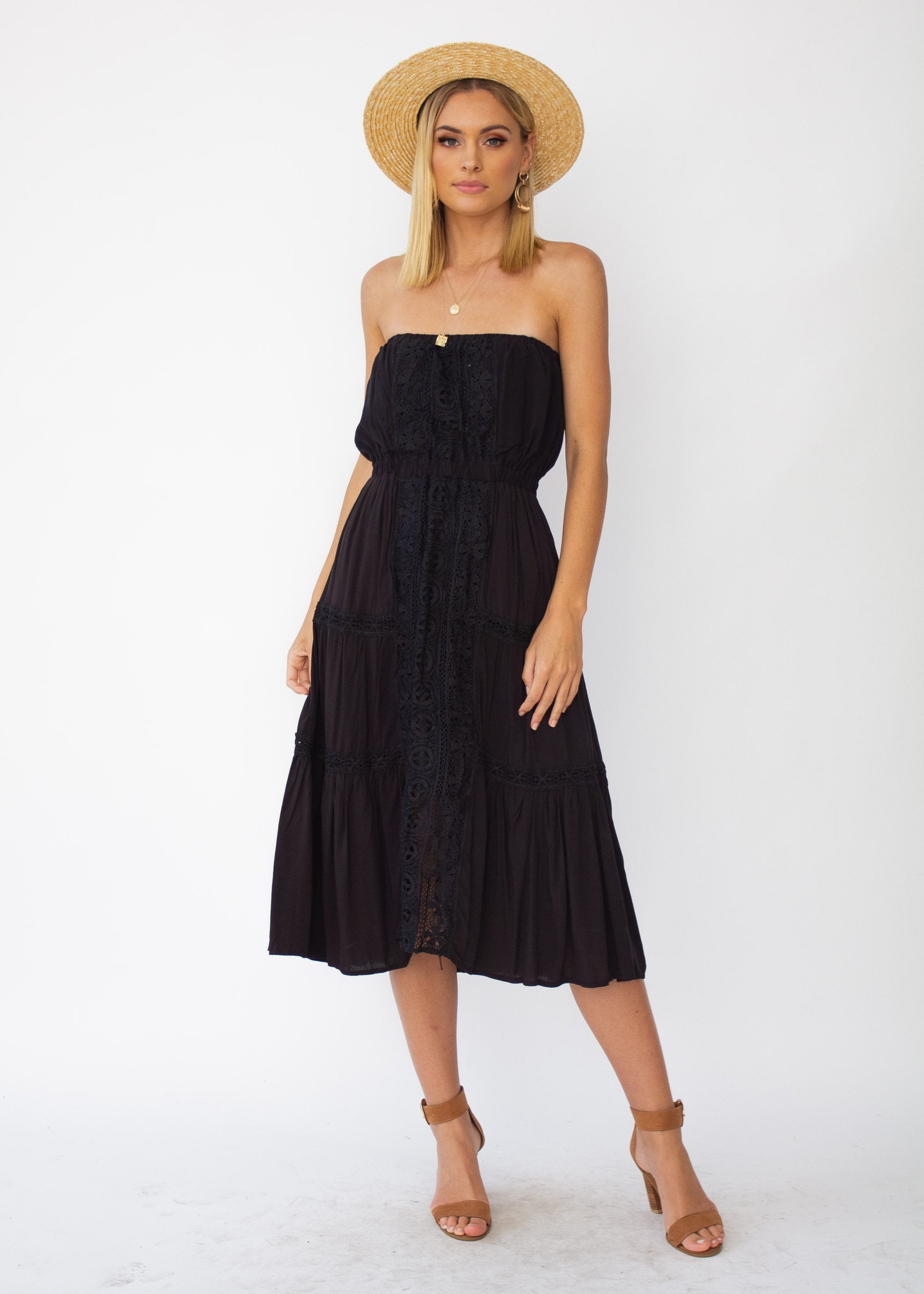 Hadley Strapless Midi Dress - Black