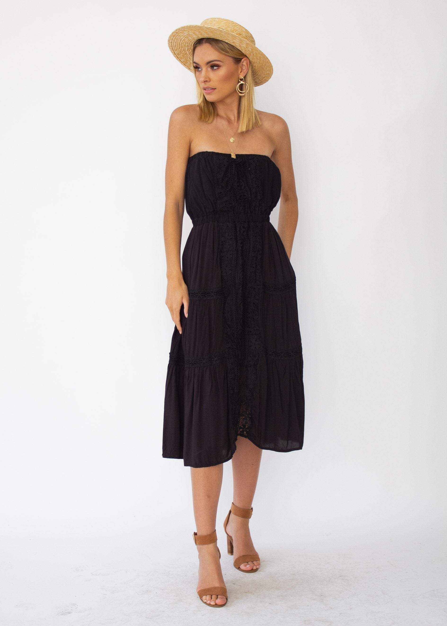 Hadley Strapless Midi Dress - Black