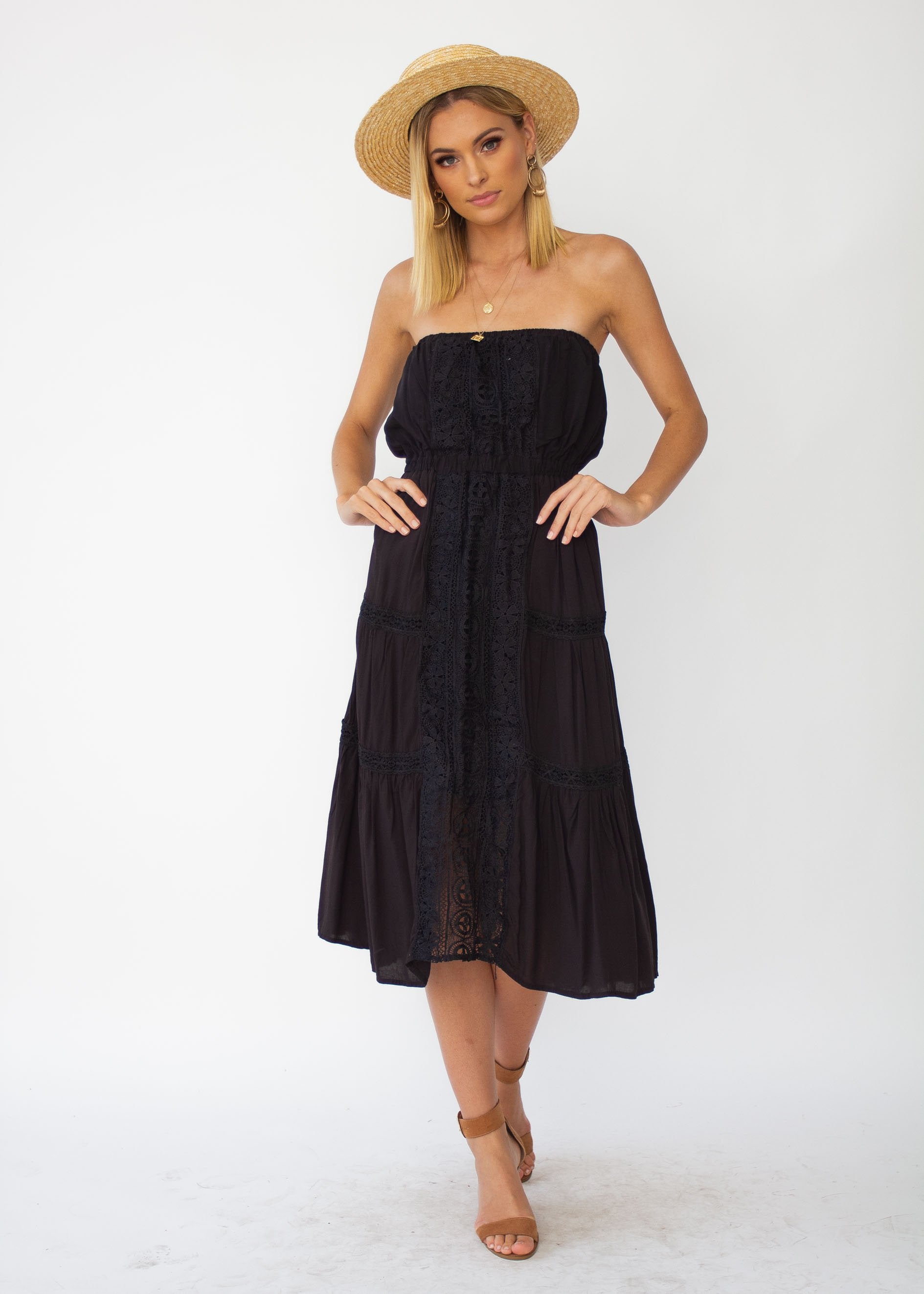Hadley Strapless Midi Dress - Black