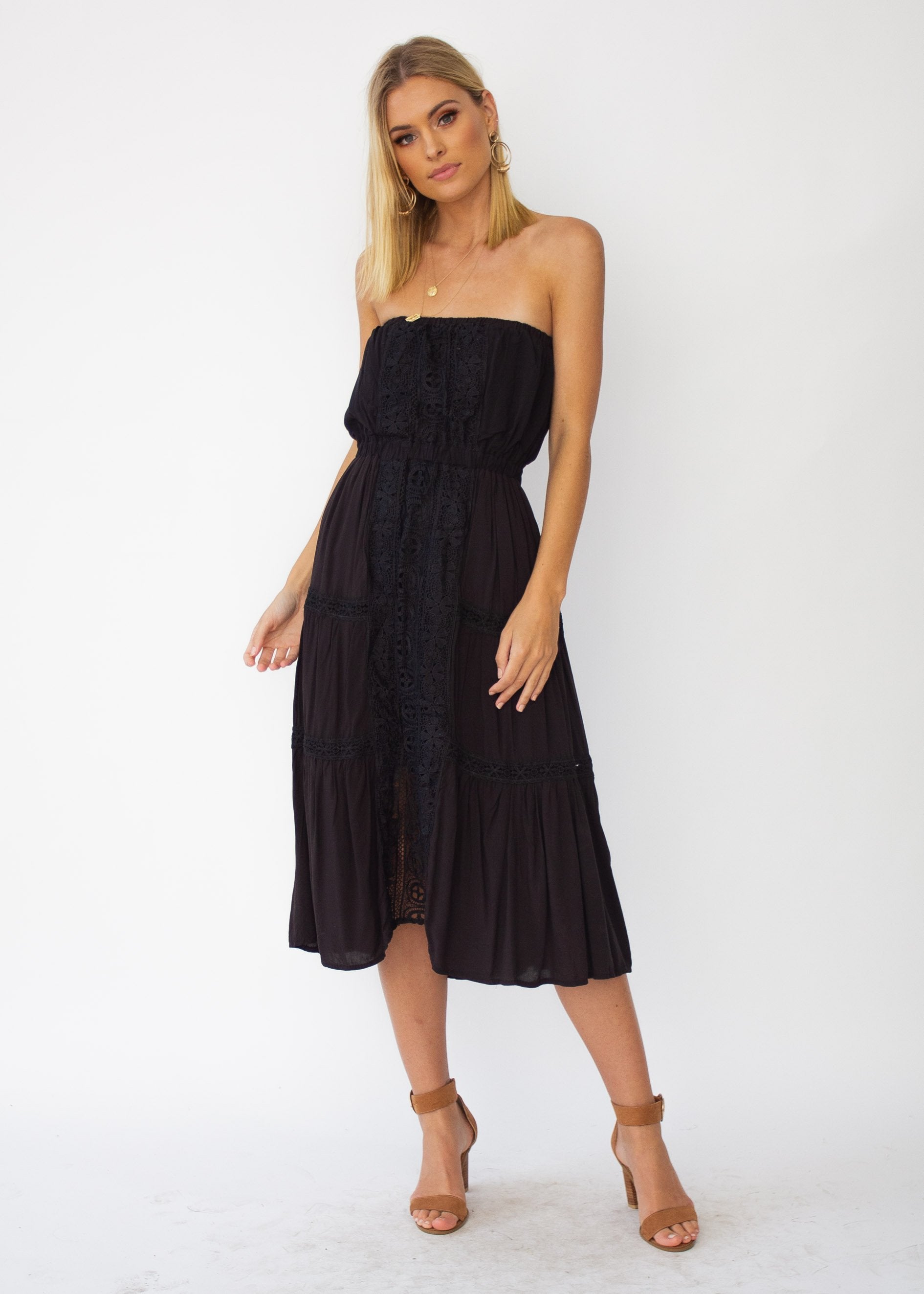 Hadley Strapless Midi Dress - Black