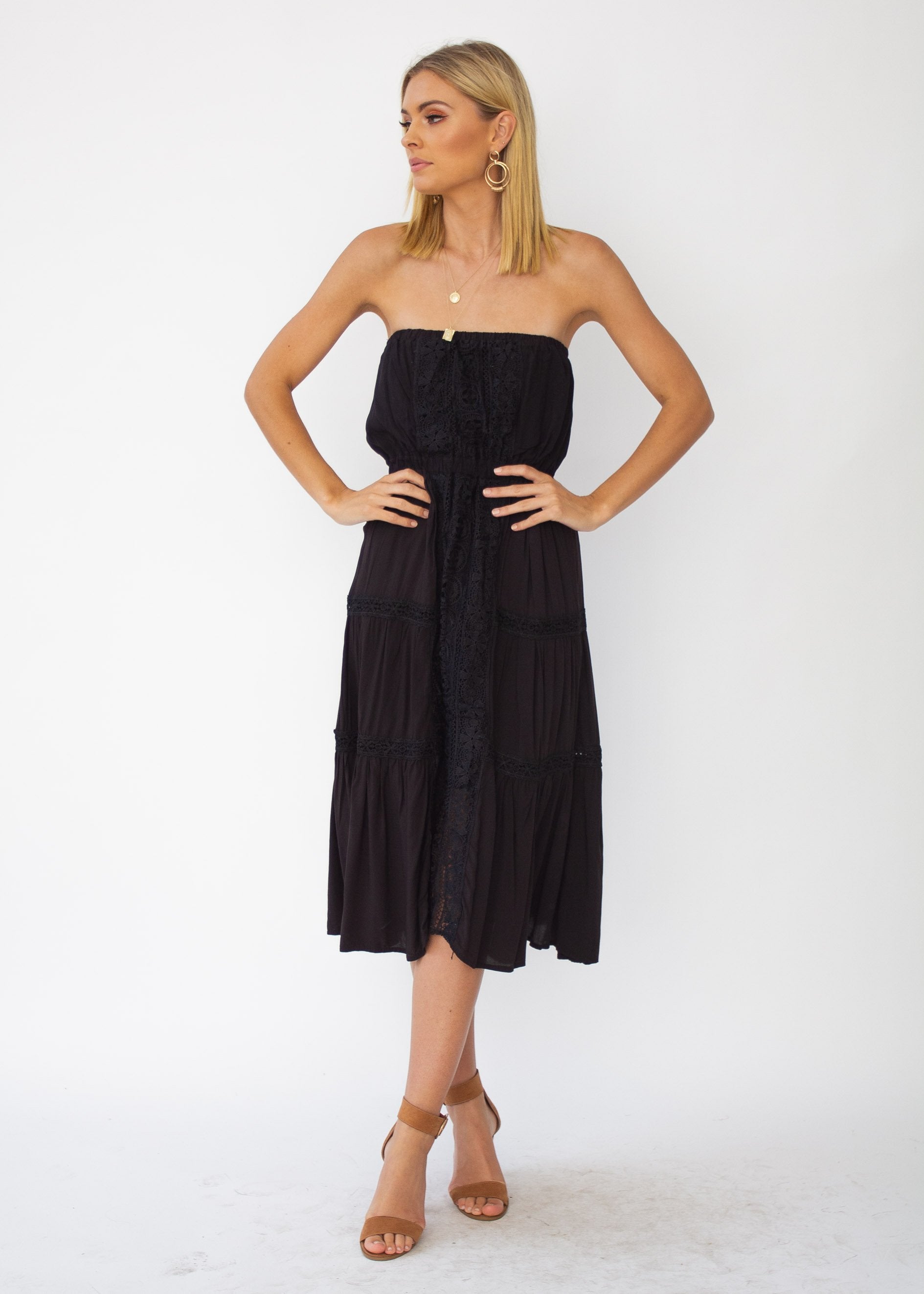 Hadley Strapless Midi Dress - Black