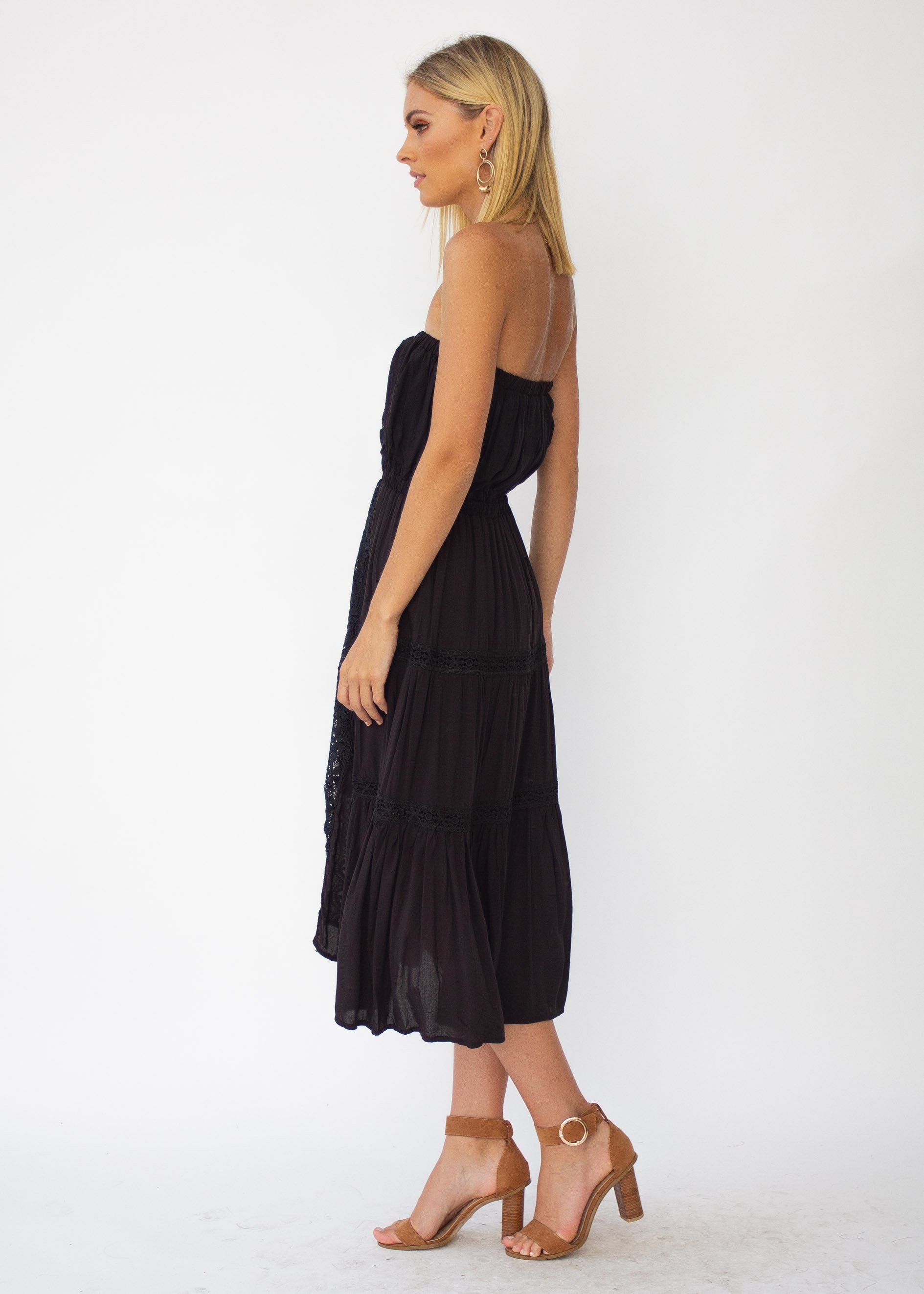 Hadley Strapless Midi Dress - Black