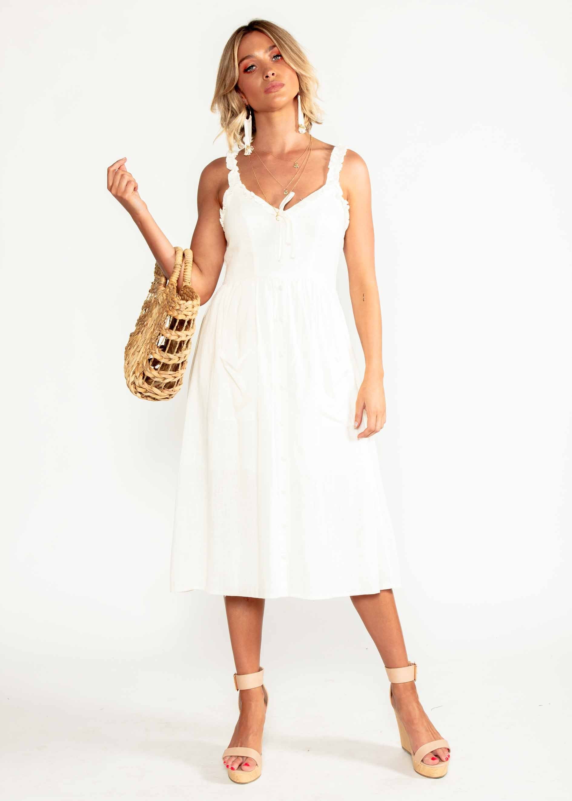 Alara Linen Midi Dress - Ivory