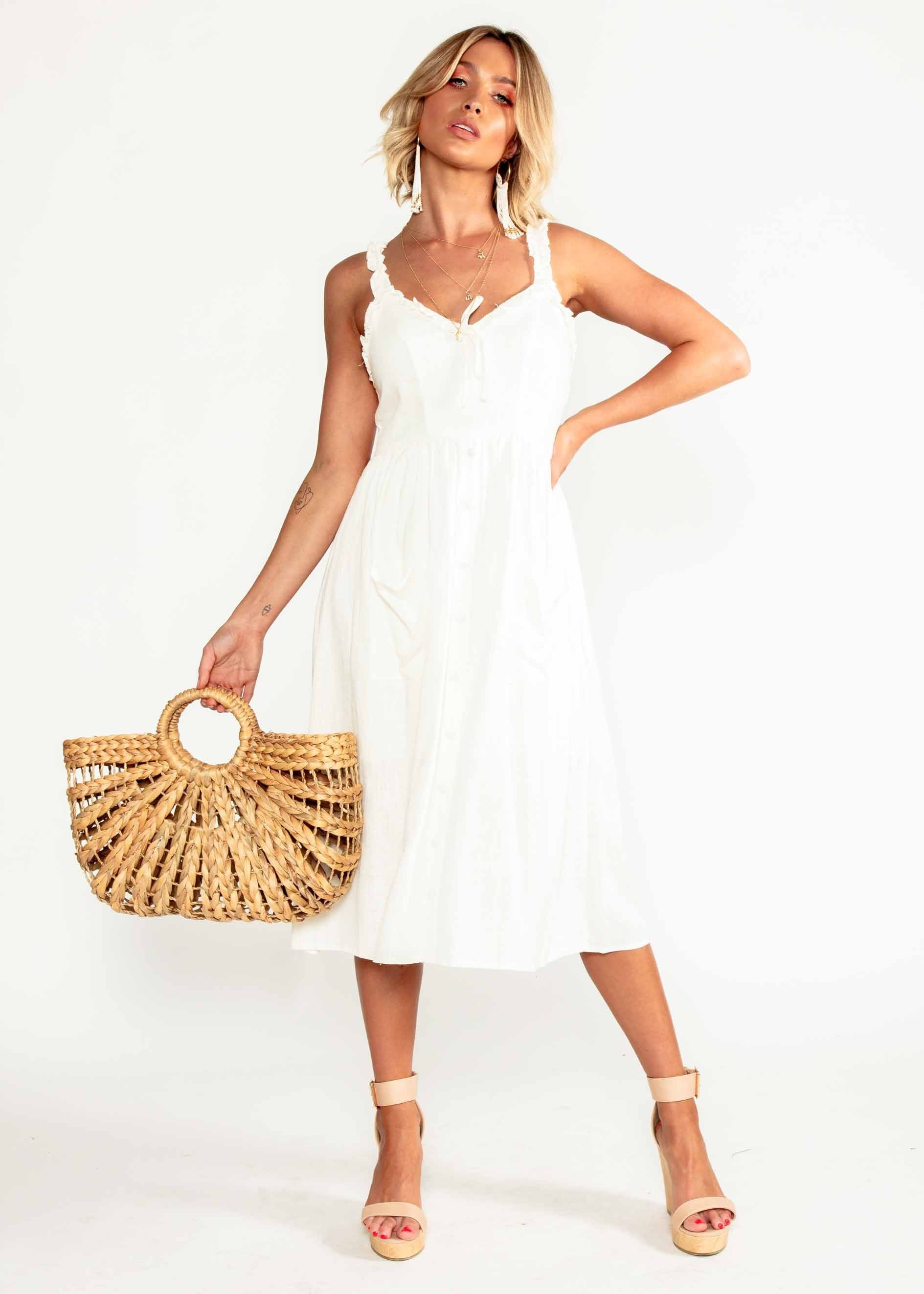 Alara Linen Midi Dress - Ivory