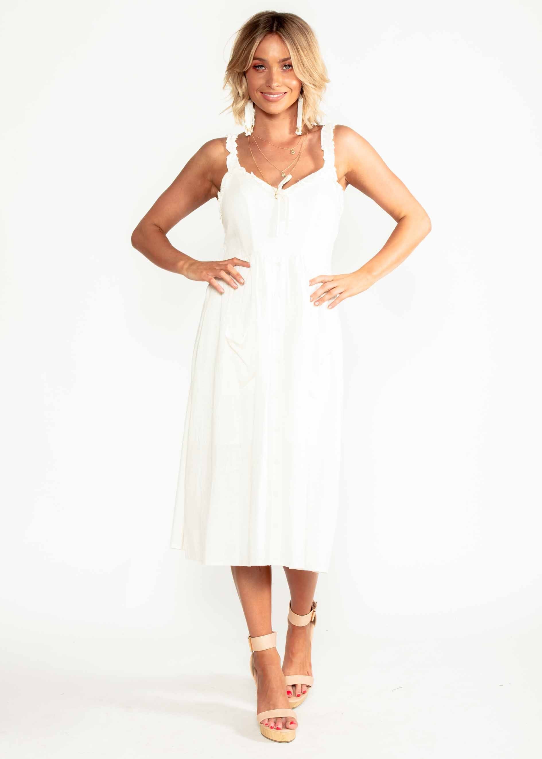 Alara Linen Midi Dress - Ivory