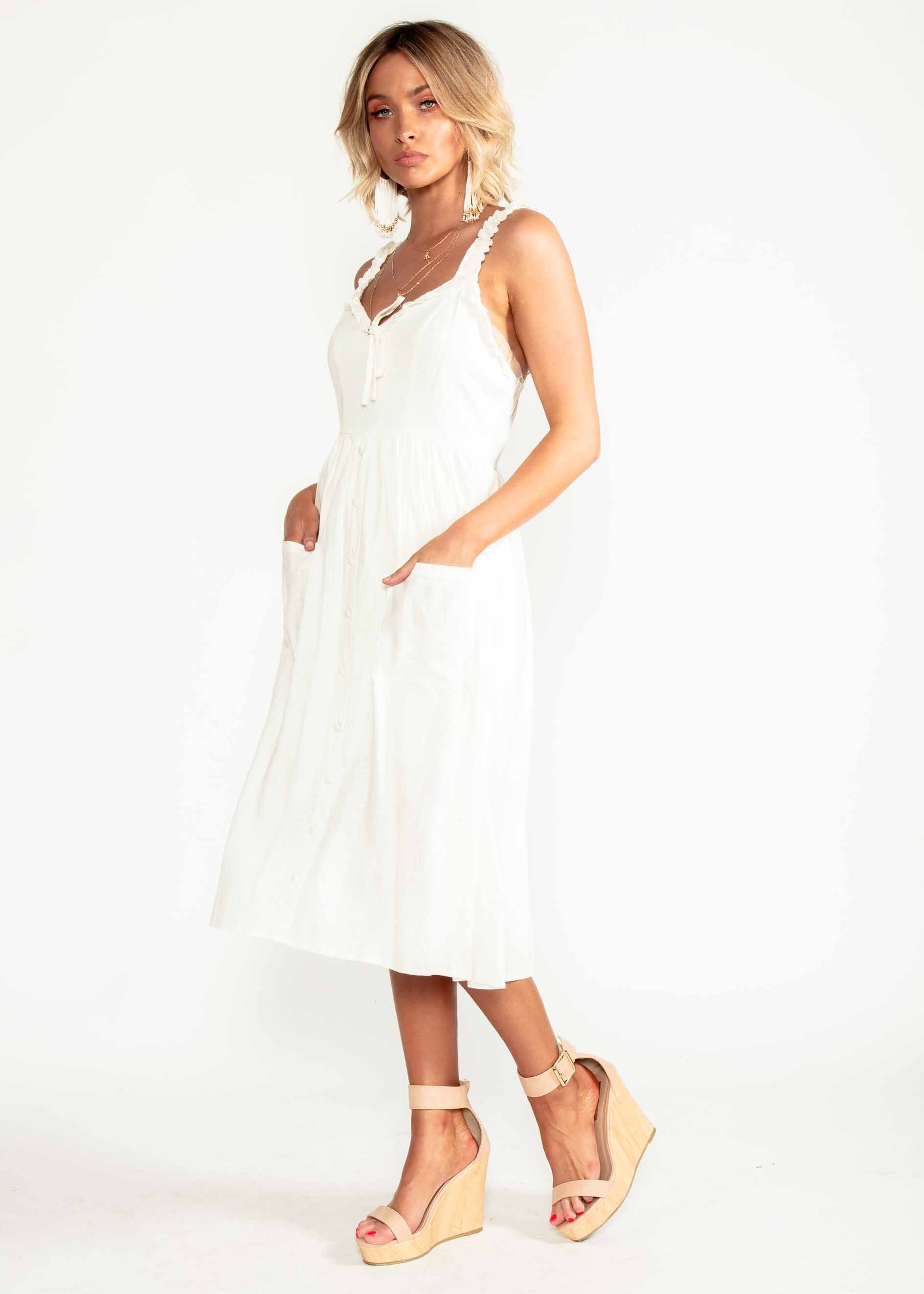 Alara Linen Midi Dress - Ivory