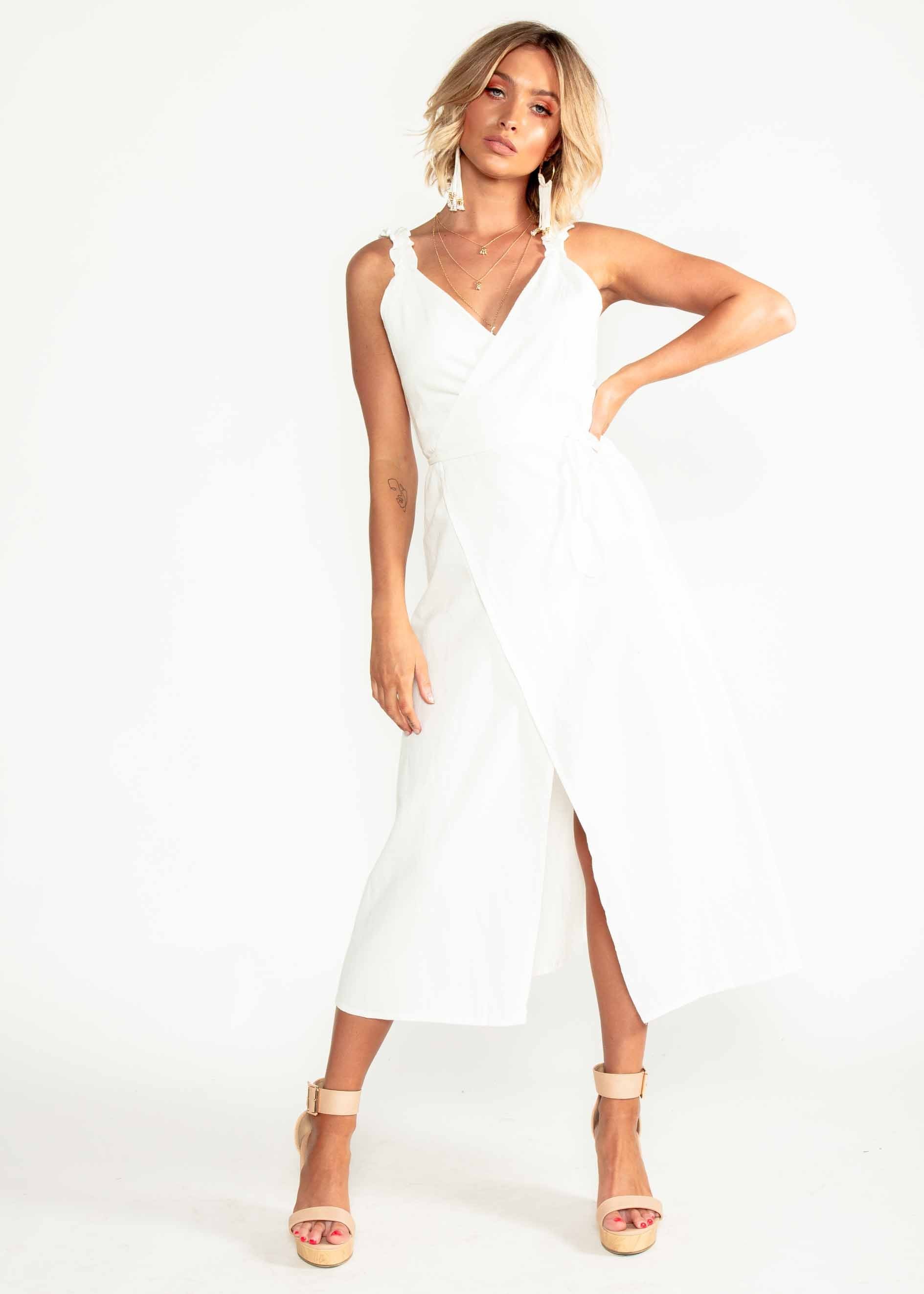 Wicked Games Wrap Midi Dress - Ivory